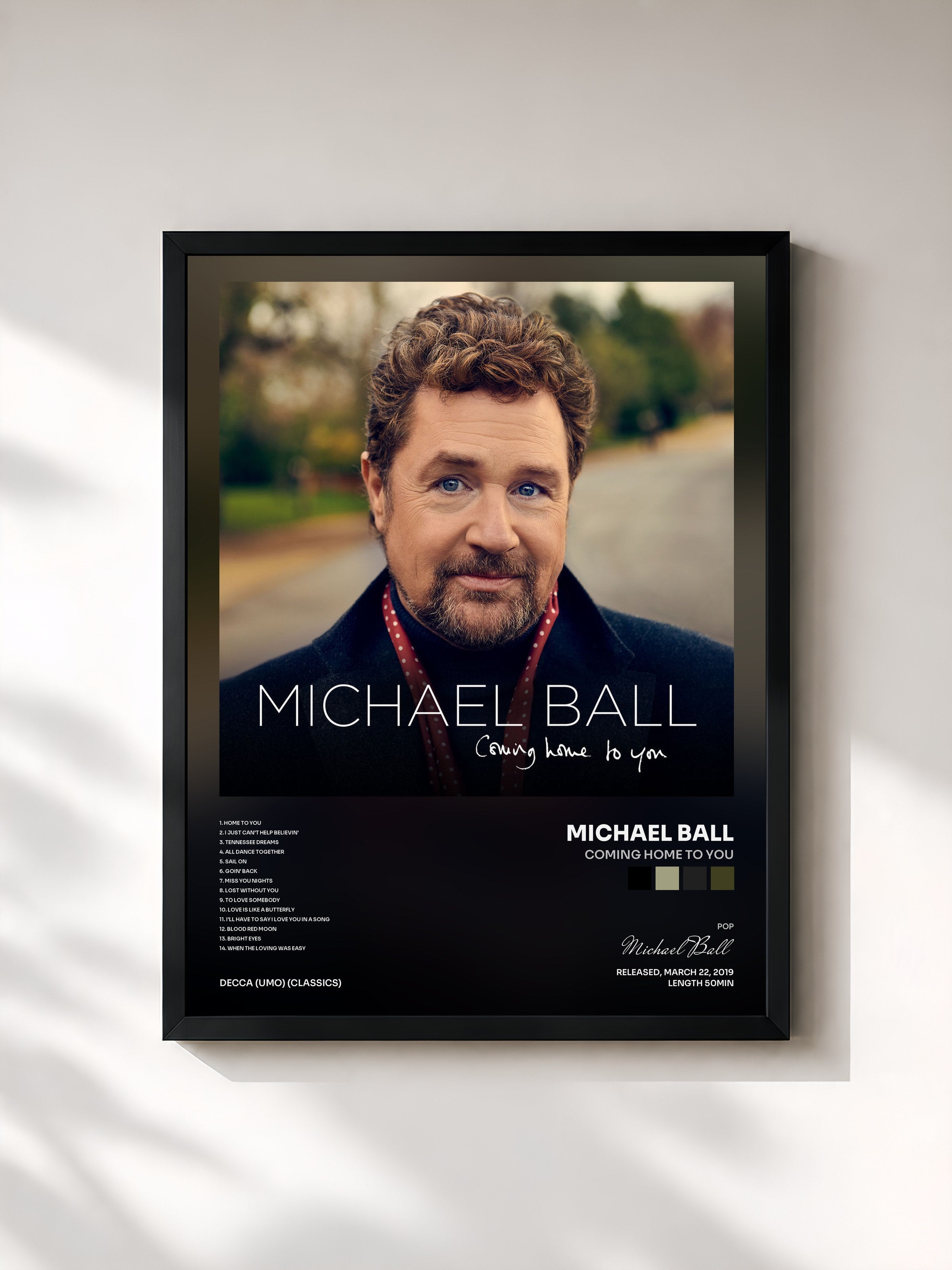 #noir Tableau de l'album Coming Home To You de Michael Ball, cadre noir, imprimé et encadré en France