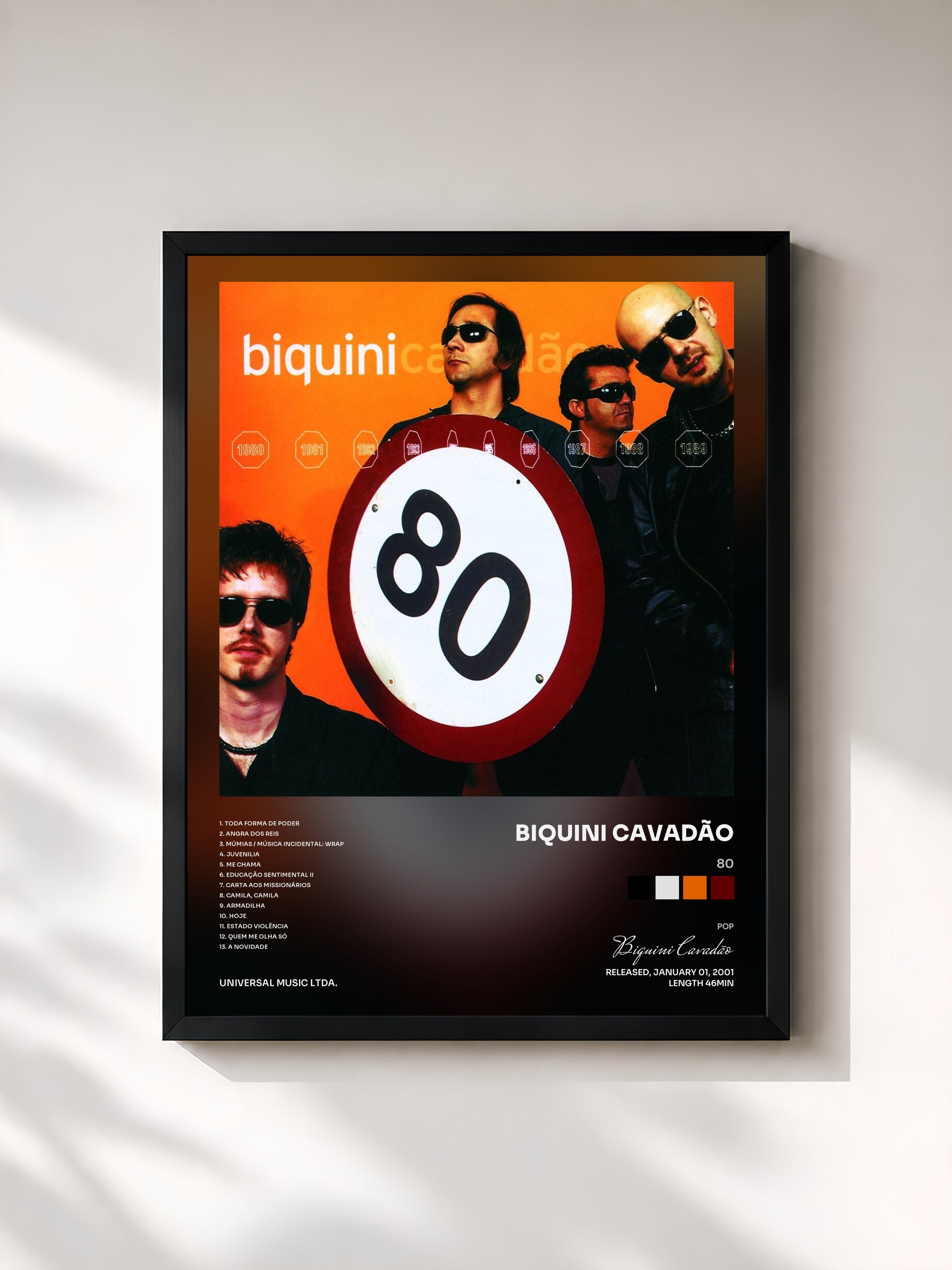 #noir Tableau de l'album 80 de Biquini Cavadão, cadre noir, imprimé et encadré en France