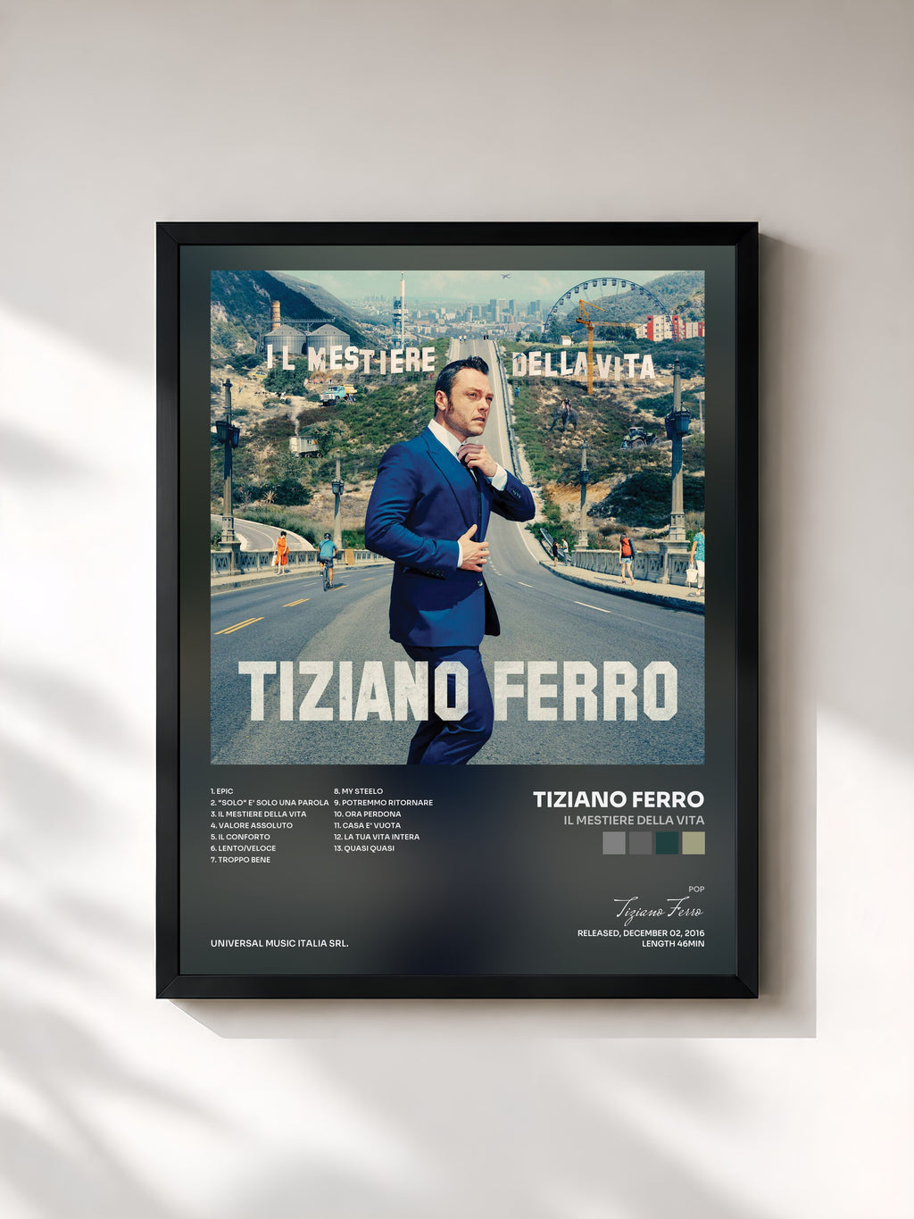 #noir Tableau de l'album Il Mestiere Della Vita de Tiziano Ferro, cadre noir, imprimé et encadré en France