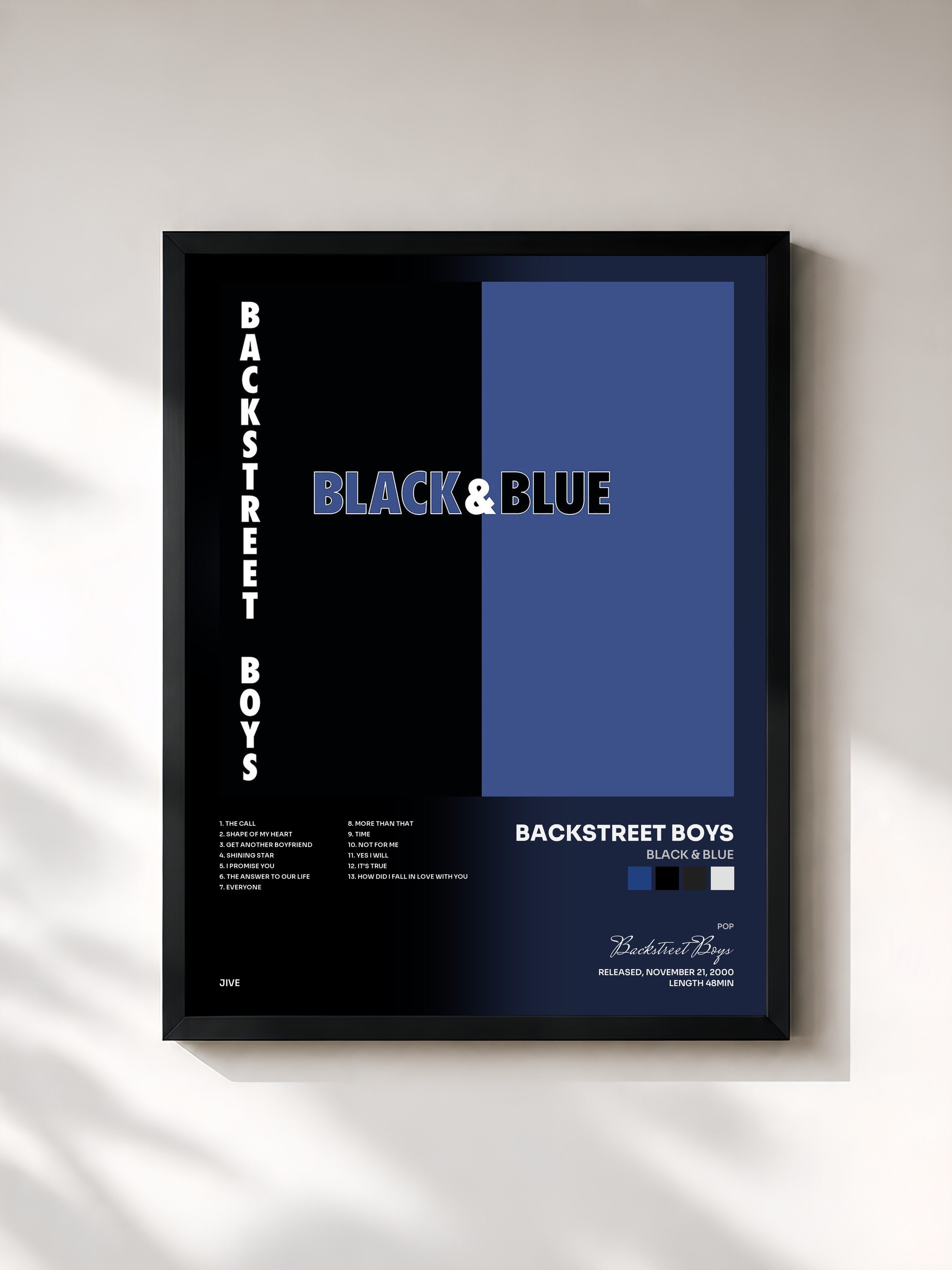 #noir Tableau de l'album Black & Blue de Backstreet Boys, cadre noir, imprimé et encadré en France
