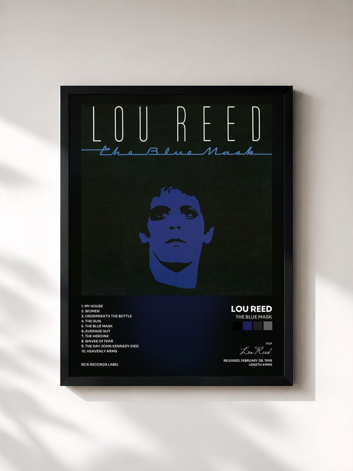 #noir Tableau de l'album The Blue Mask de Lou Reed, cadre noir, imprimé et encadré en France
