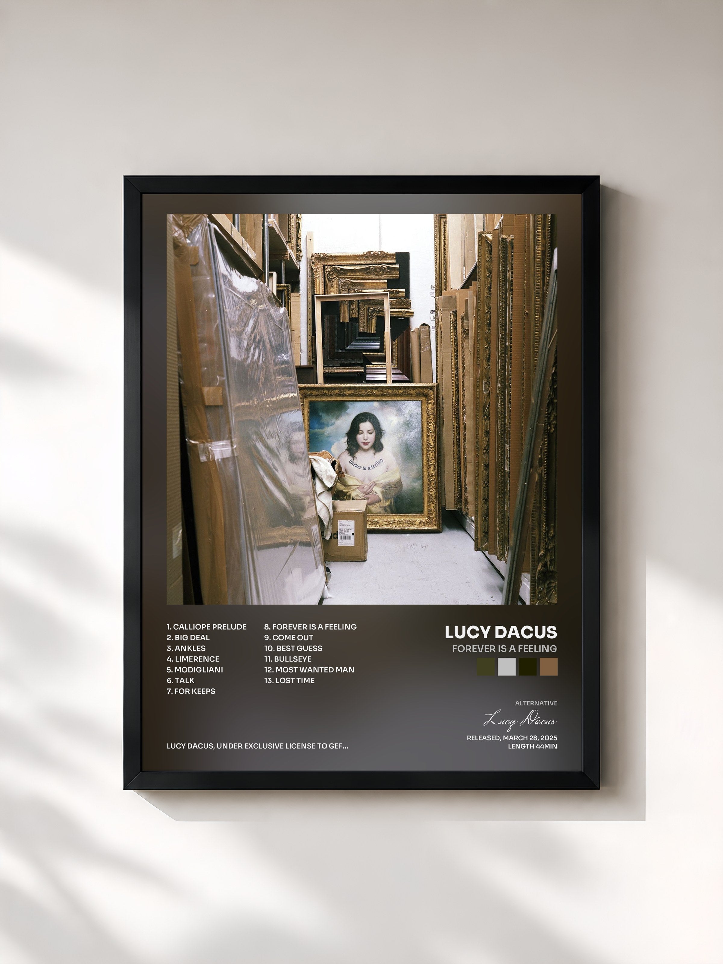 #noir Tableau de l'album Forever Is A Feeling de Lucy Dacus, cadre noir, imprimé et encadré en France