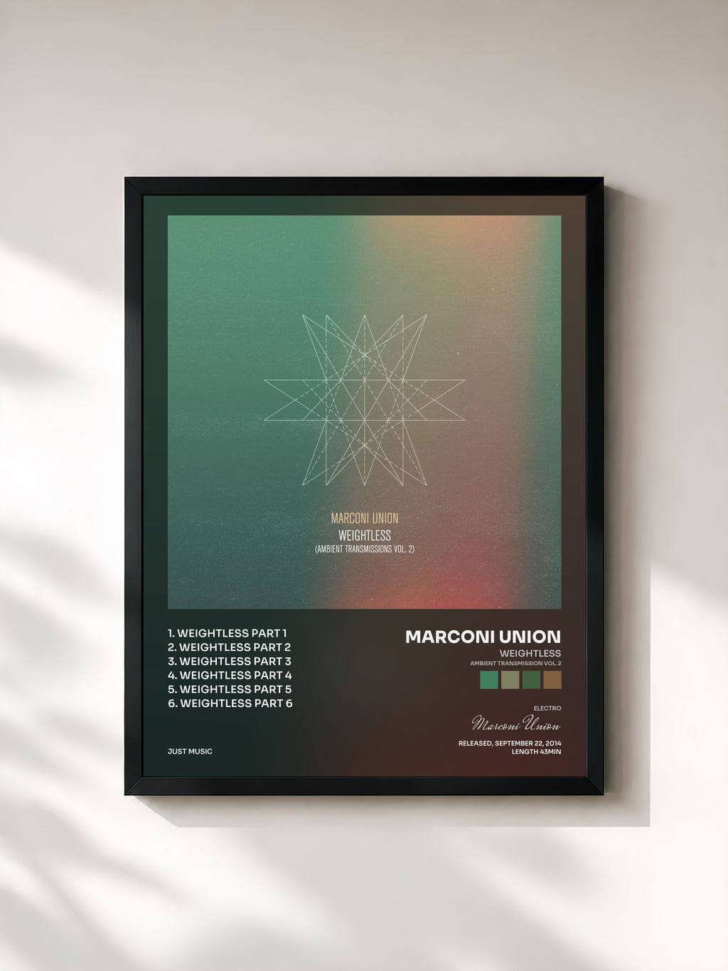 #noir Tableau de l'album Weightless (Ambient Transmission Vol. 2) de Marconi Union, cadre noir, imprimé et encadré en France