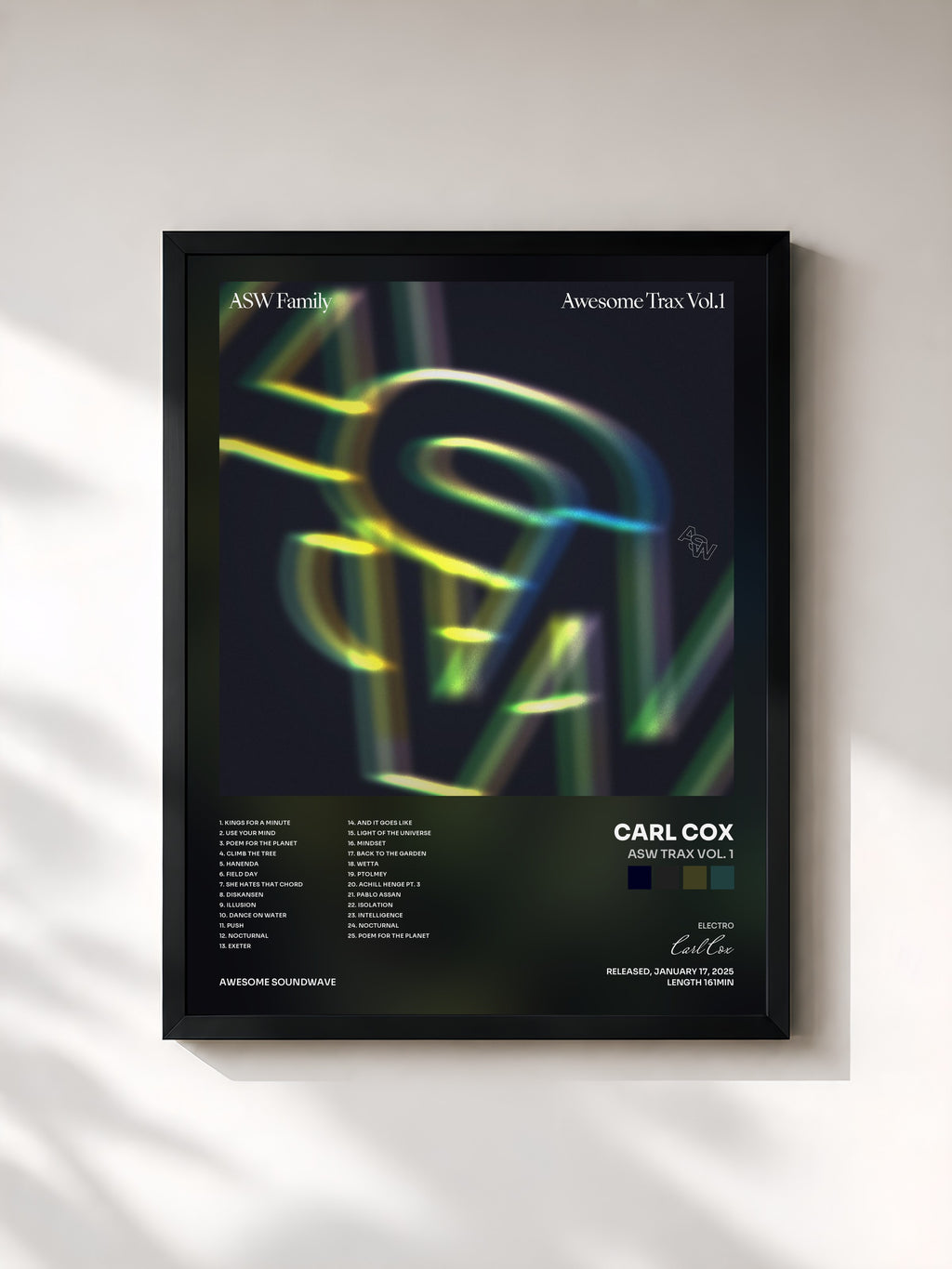 #noir Tableau de l'album ASW Trax Vol. 1 de Carl Cox, cadre noir, imprimé et encadré en France