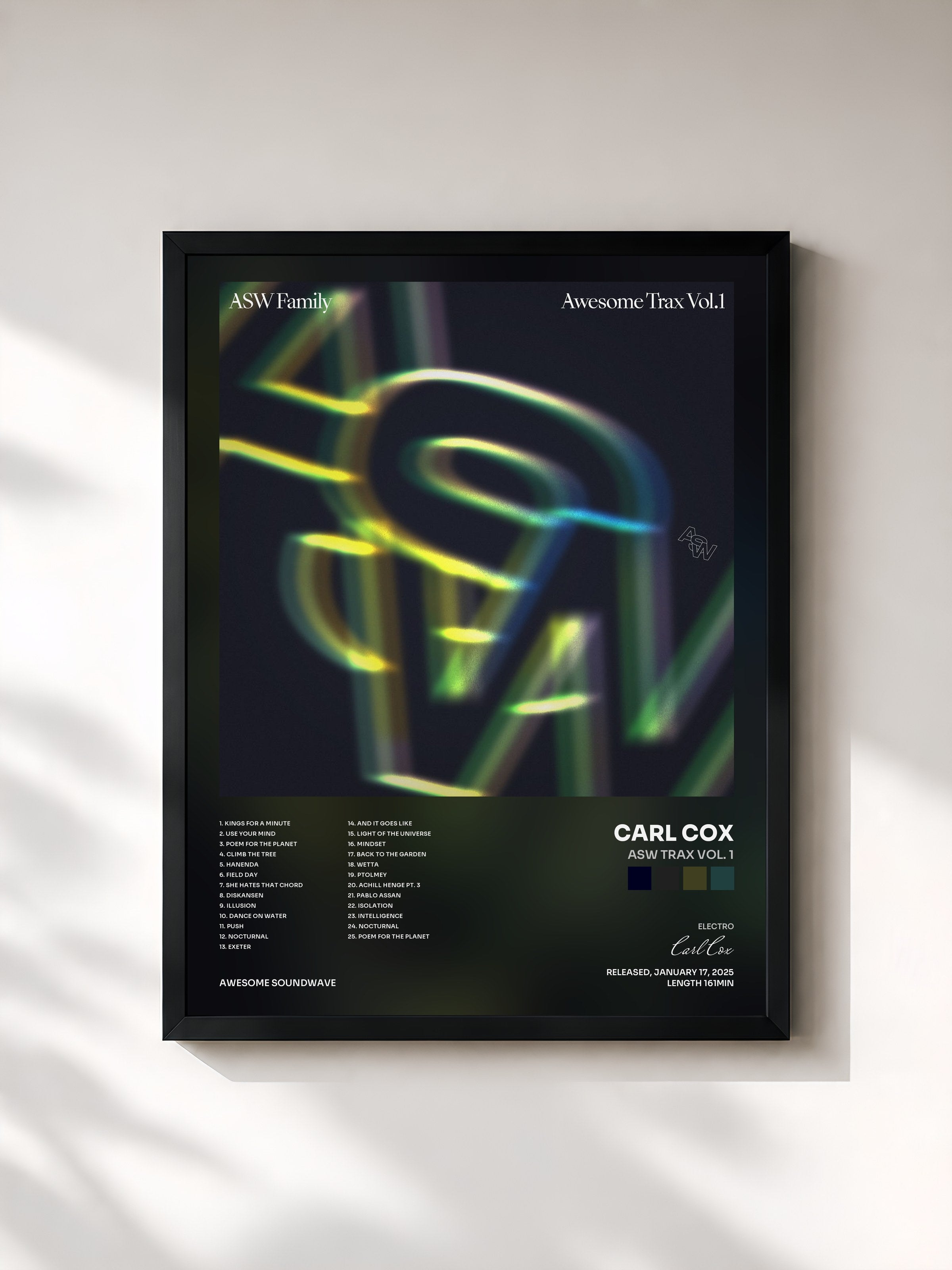 #noir Tableau de l'album ASW Trax Vol. 1 de Carl Cox, cadre noir, imprimé et encadré en France