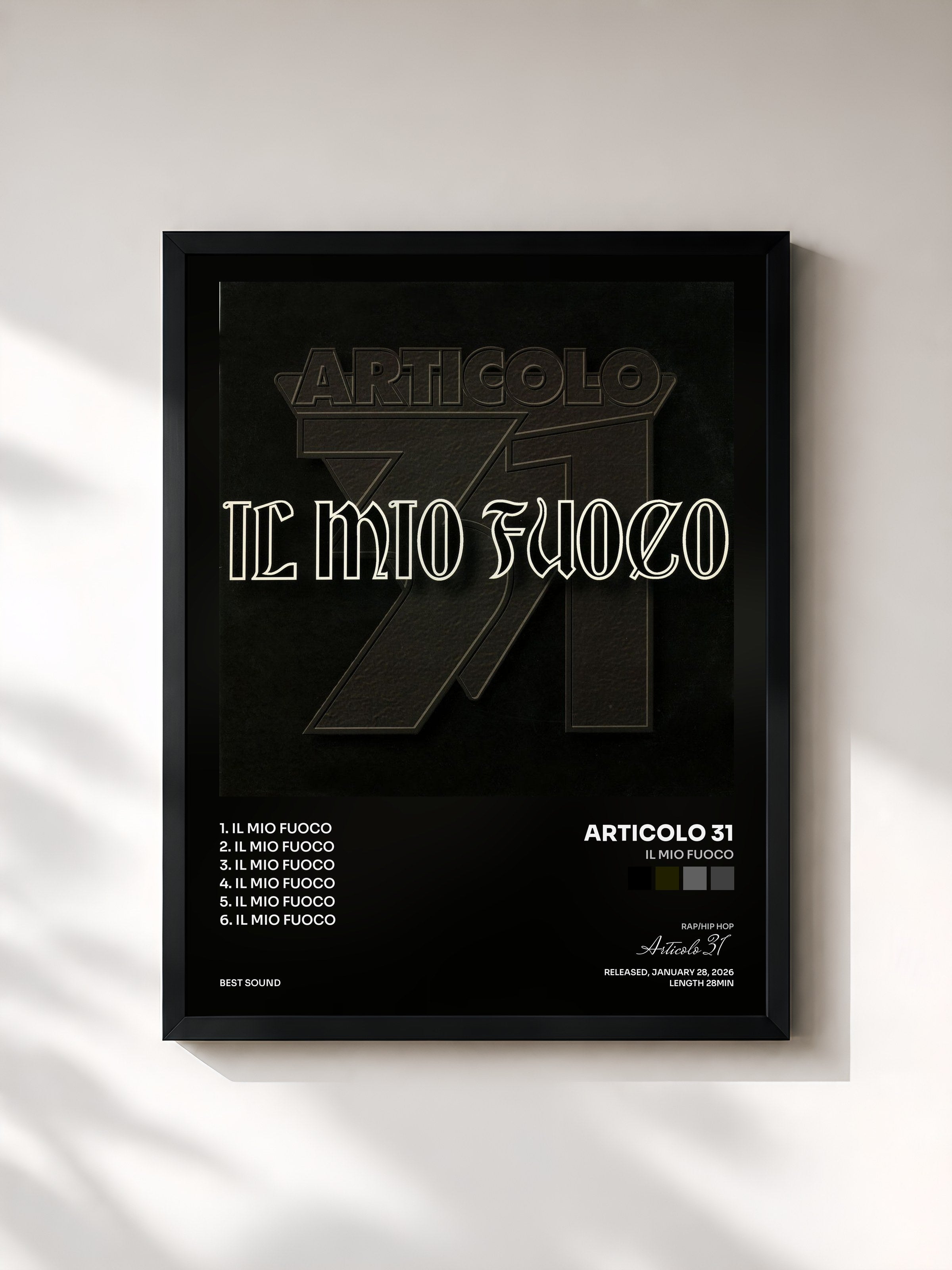 #noir Tableau de l'album Il mio fuoco de Articolo 31, cadre noir, imprimé et encadré en France