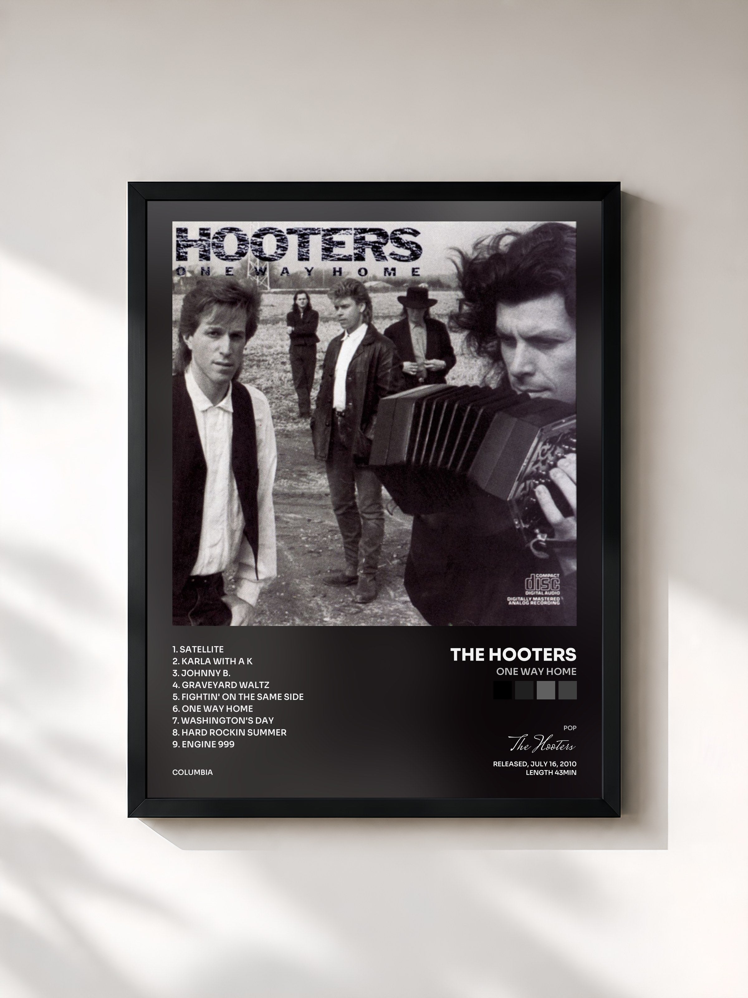 #noir Tableau de l'album One Way Home de The Hooters, cadre noir, imprimé et encadré en France