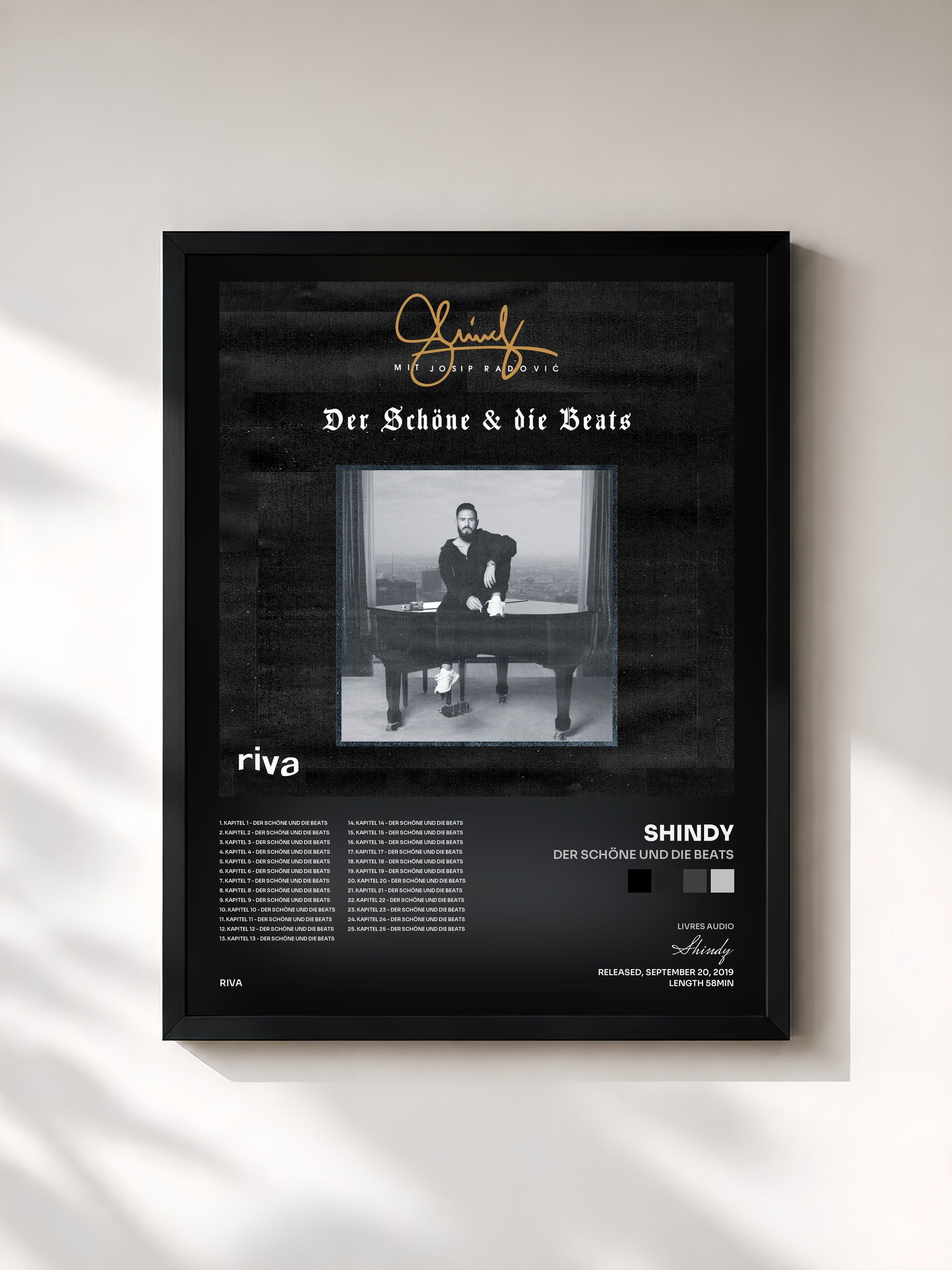 #noir Tableau de l'album Der Schöne und die Beats de Shindy, cadre noir, imprimé et encadré en France