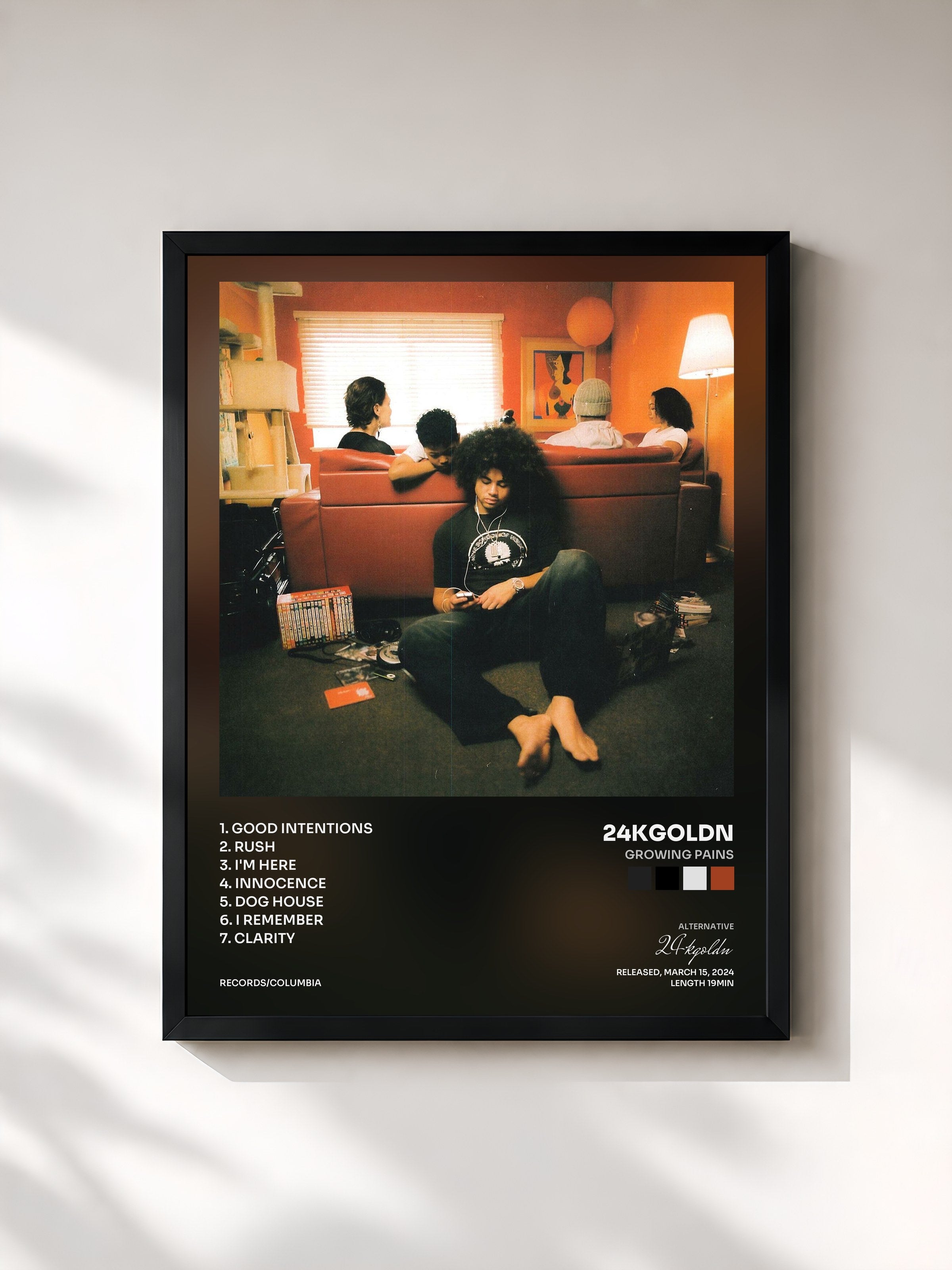 #noir Tableau de l'album Growing Pains de 24kgoldn, cadre noir, imprimé et encadré en France