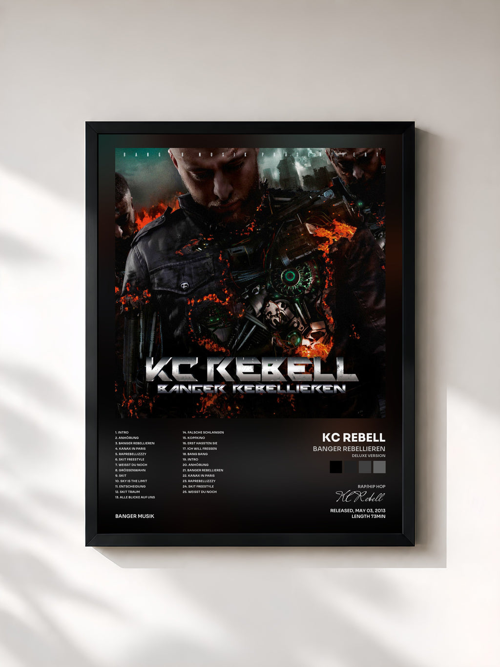#noir Tableau de l'album Banger Rebellieren (Deluxe Version) de KC Rebell, cadre noir, imprimé et encadré en France