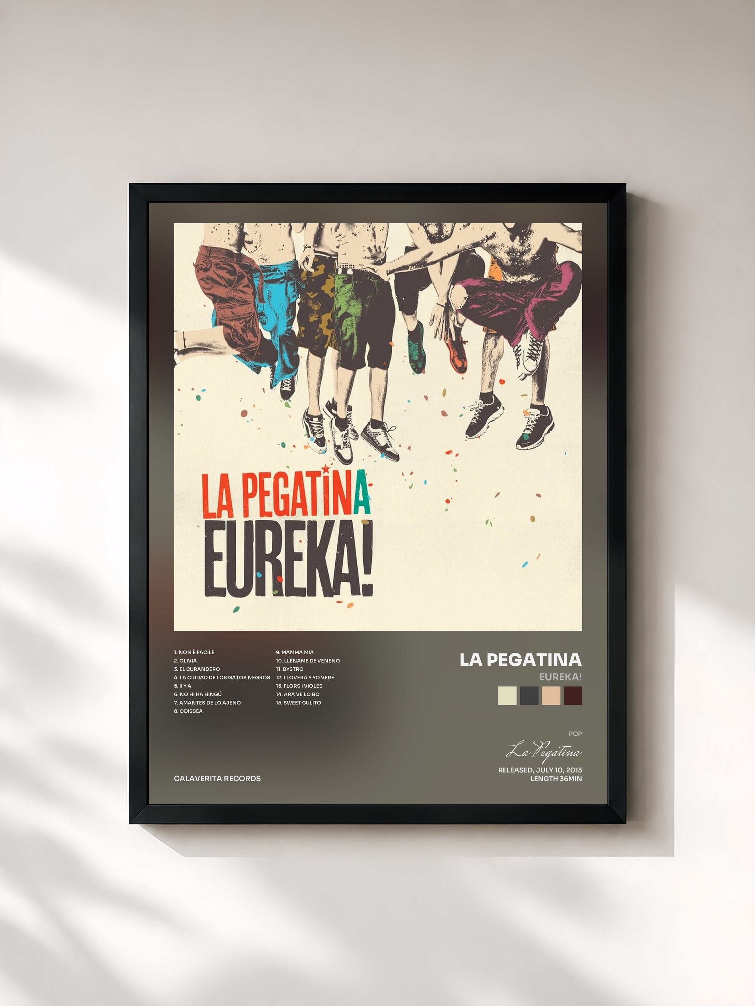 #noir Tableau de l'album Eureka! de La Pegatina, cadre noir, imprimé et encadré en France