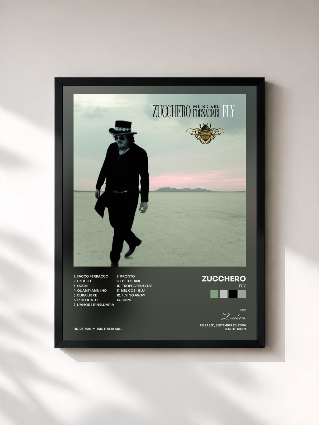 #noir Tableau de l'album Fly de Zucchero, cadre noir, imprimé et encadré en France