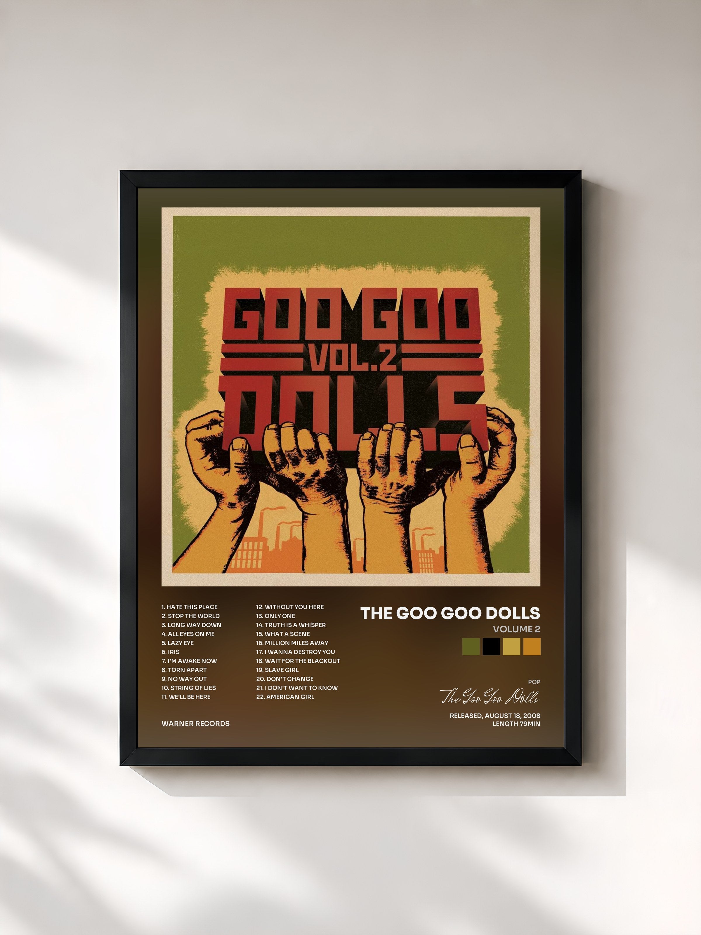 #noir Tableau de l'album Volume 2 de The Goo Goo Dolls, cadre noir, imprimé et encadré en France