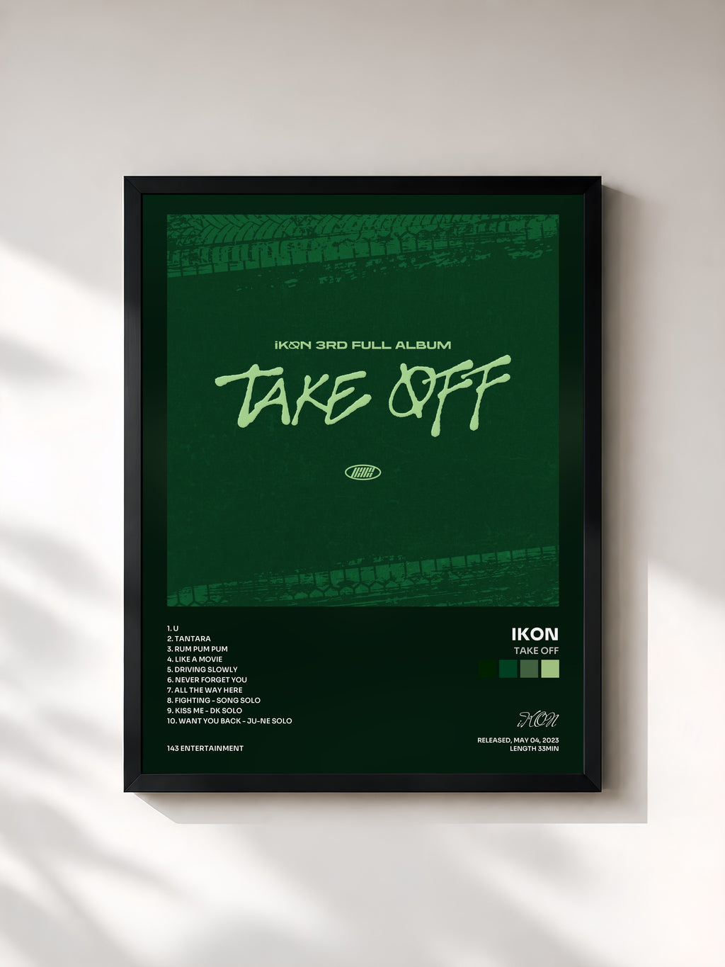 #noir Tableau de l'album TAKE OFF de iKON, cadre noir, imprimé et encadré en France