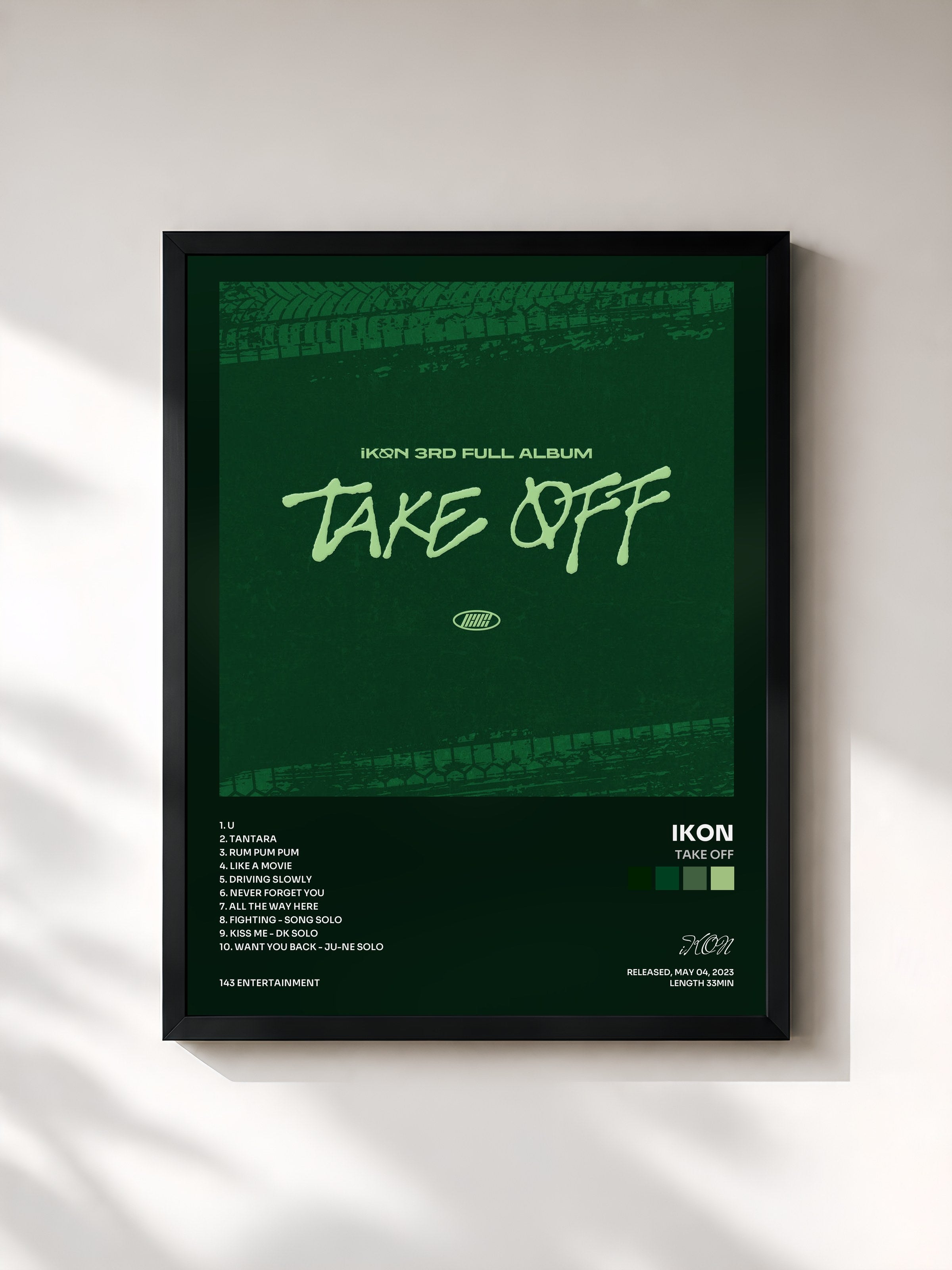 #noir Tableau de l'album TAKE OFF de iKON, cadre noir, imprimé et encadré en France