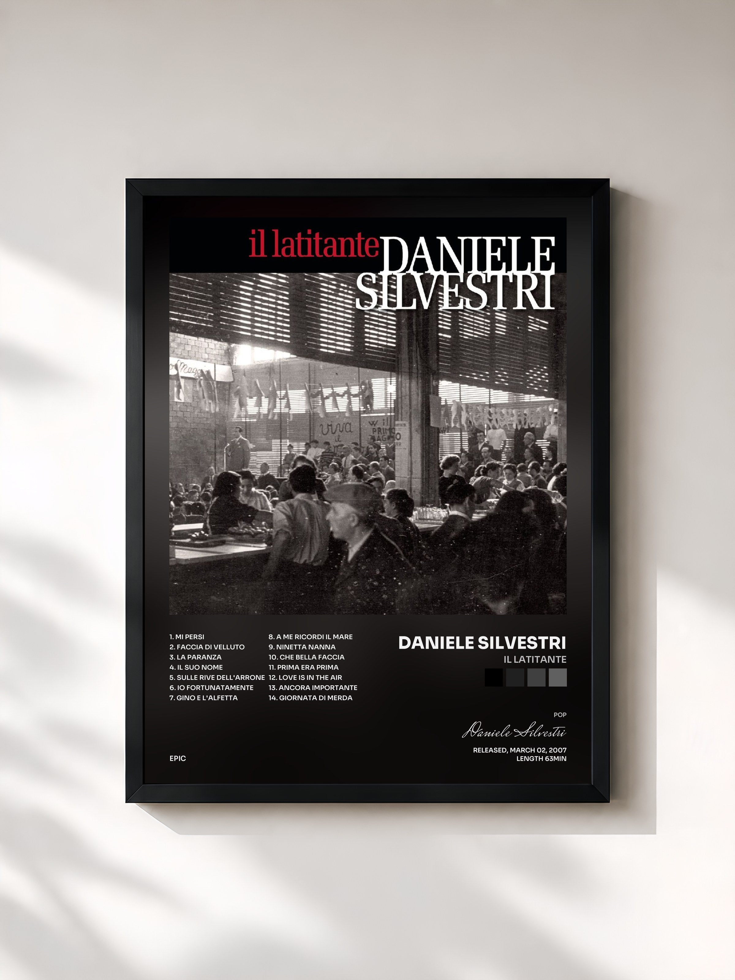 #noir Tableau de l'album Il Latitante de Daniele Silvestri, cadre noir, imprimé et encadré en France