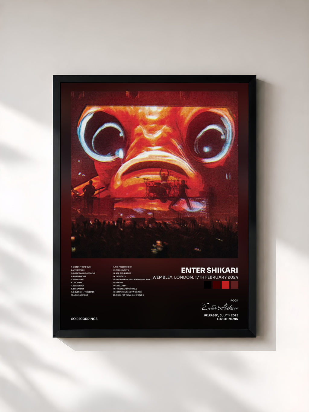 #noir Tableau de l'album WEMBLEY. LONDON. 17th FEBRUARY 2024 de Enter Shikari, cadre noir, imprimé et encadré en France