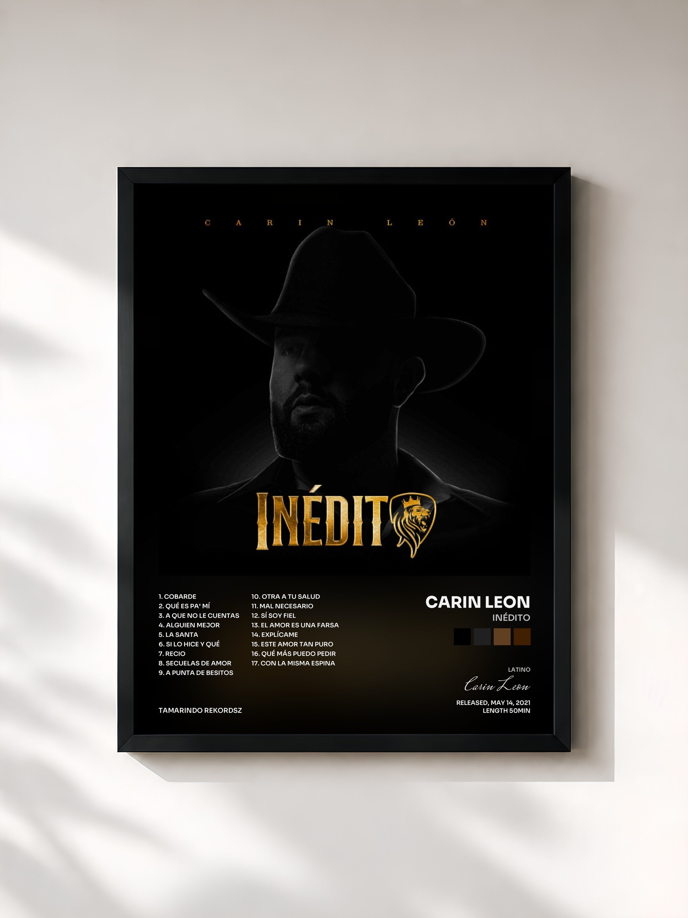#noir Tableau de l'album Inédito de Carin Leon, cadre noir, imprimé et encadré en France