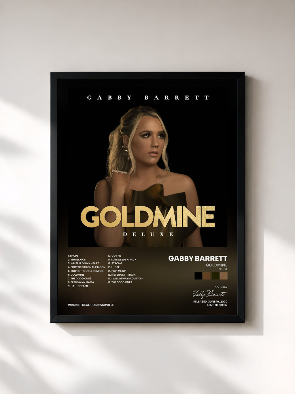 #noir Tableau de l'album Goldmine (Deluxe) de Gabby Barrett, cadre noir, imprimé et encadré en France