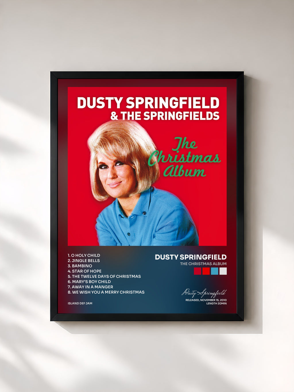 #noir Tableau de l'album The Christmas Album de Dusty Springfield, cadre noir, imprimé et encadré en France