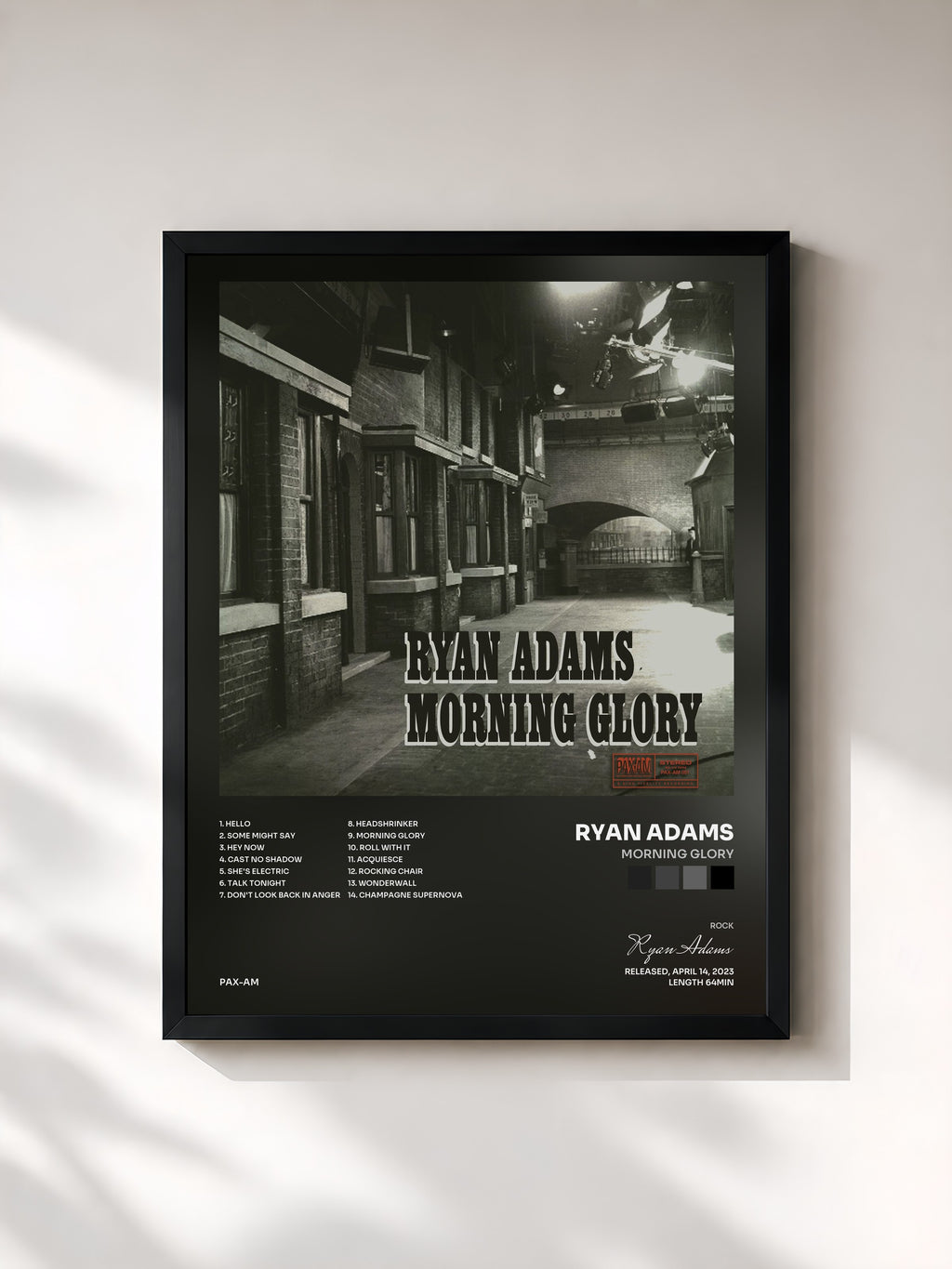 #noir Tableau de l'album Morning Glory de Ryan Adams, cadre noir, imprimé et encadré en France