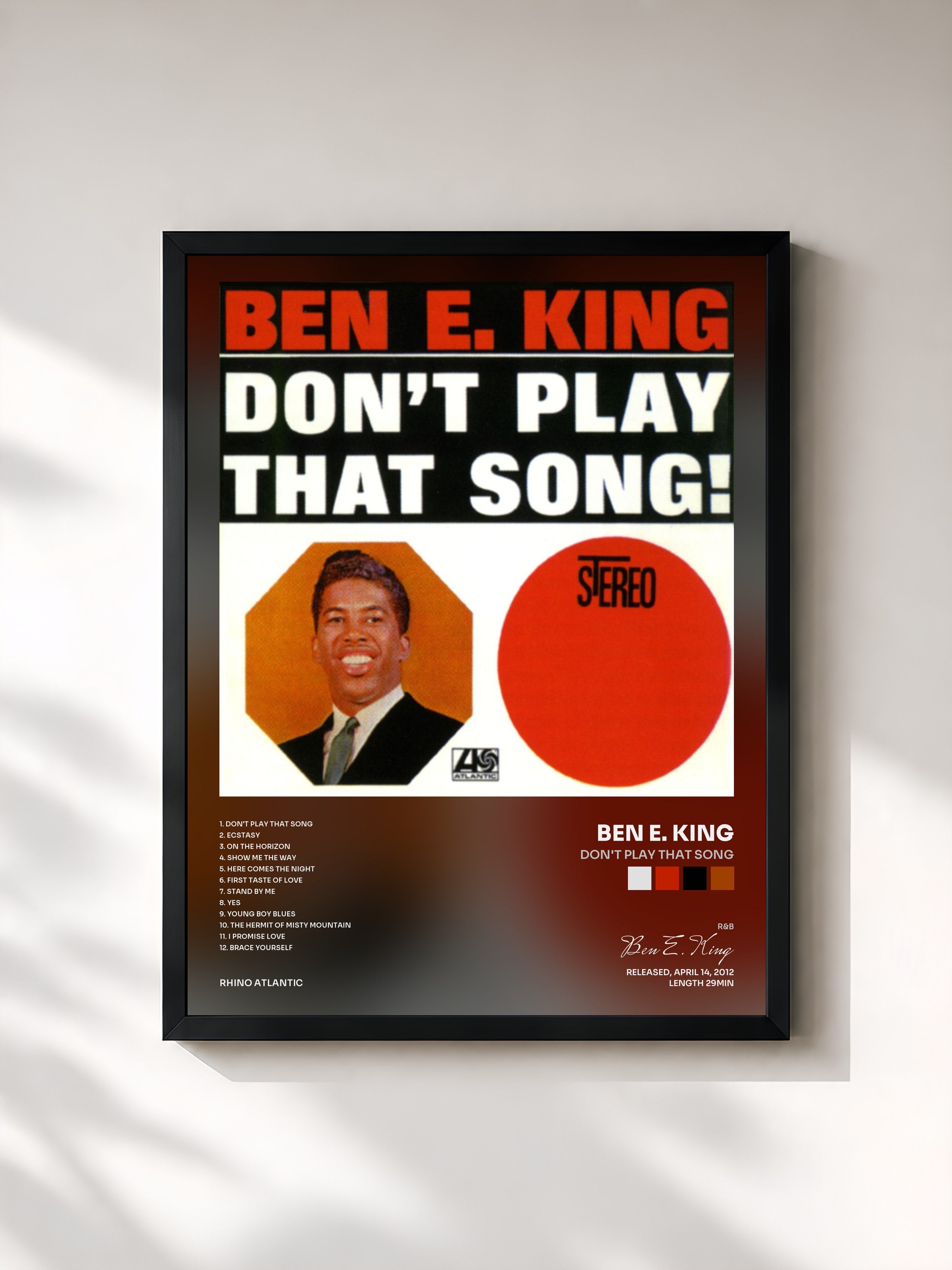 #noir Tableau de l'album Don't Play That Song de Ben E. King, cadre noir, imprimé et encadré en France