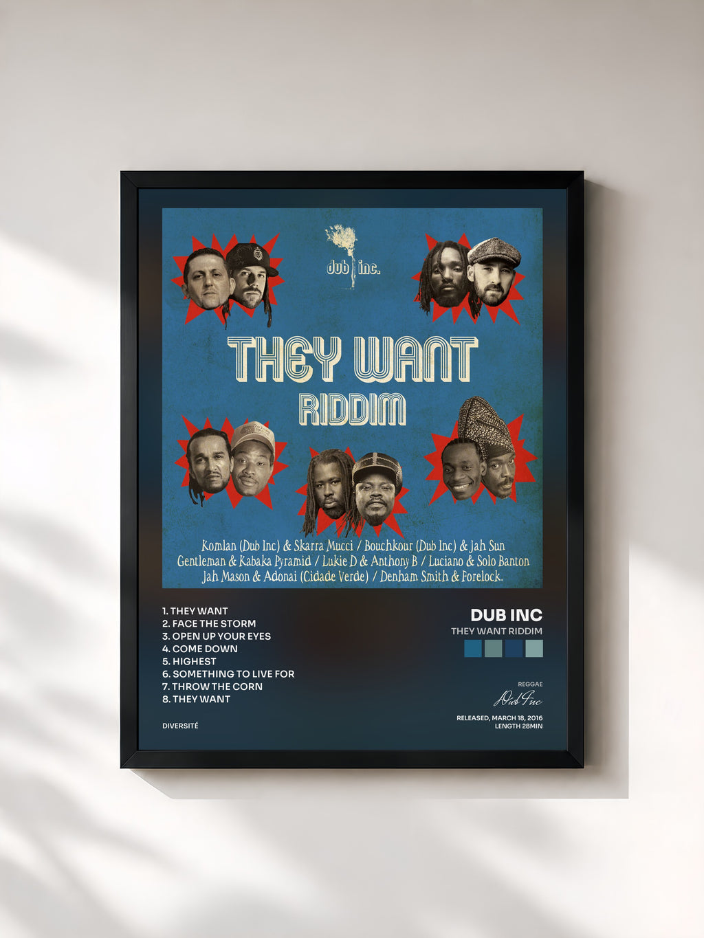 #noir Tableau de l'album They Want Riddim de Dub Inc, cadre noir, imprimé et encadré en France
