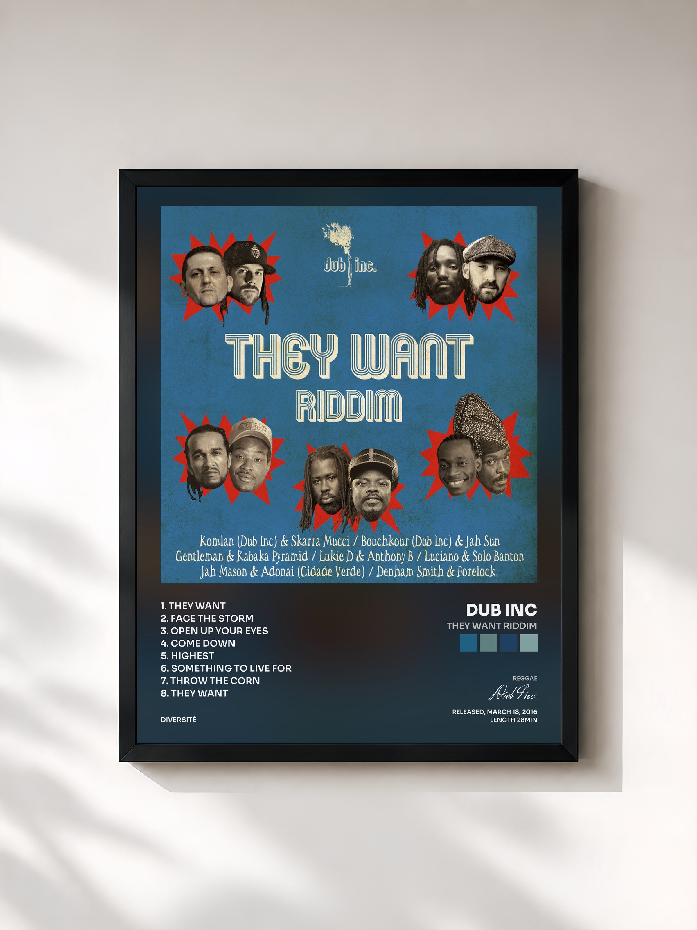 #noir Tableau de l'album They Want Riddim de Dub Inc, cadre noir, imprimé et encadré en France