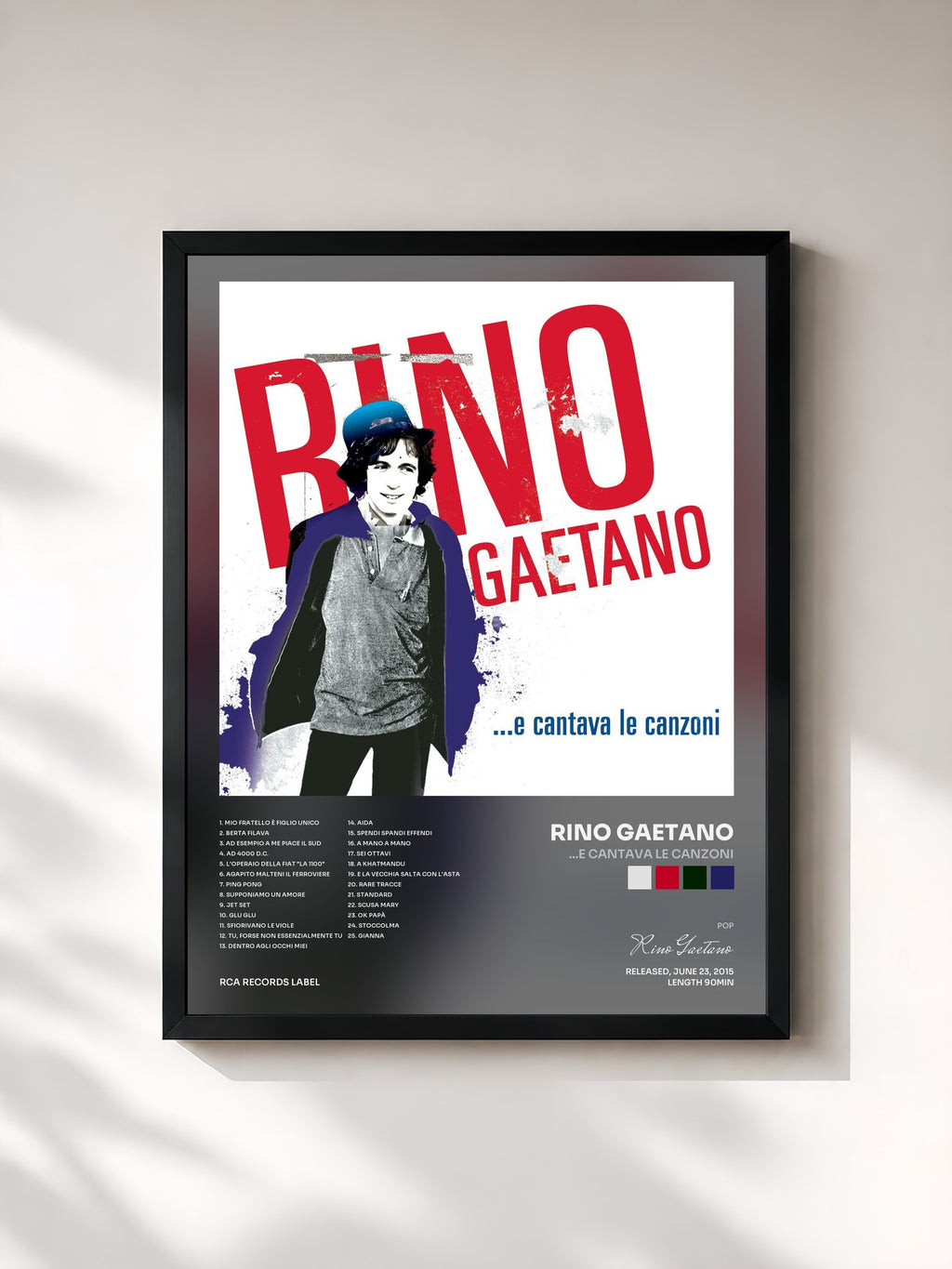 #noir Tableau de l'album ...e cantava le canzoni de Rino Gaetano, cadre noir, imprimé et encadré en France
