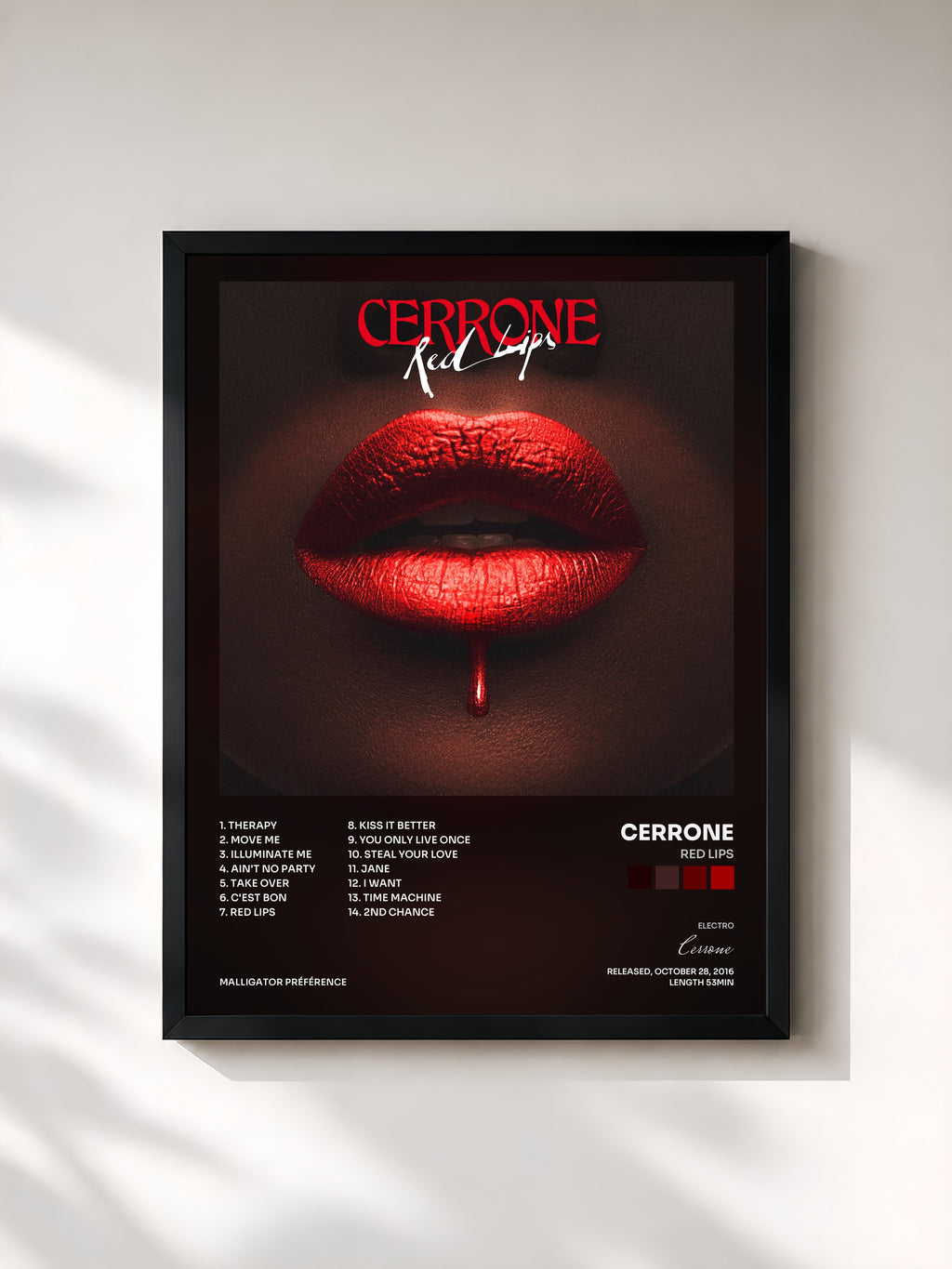 #noir Tableau de l'album Red Lips de Cerrone, cadre noir, imprimé et encadré en France