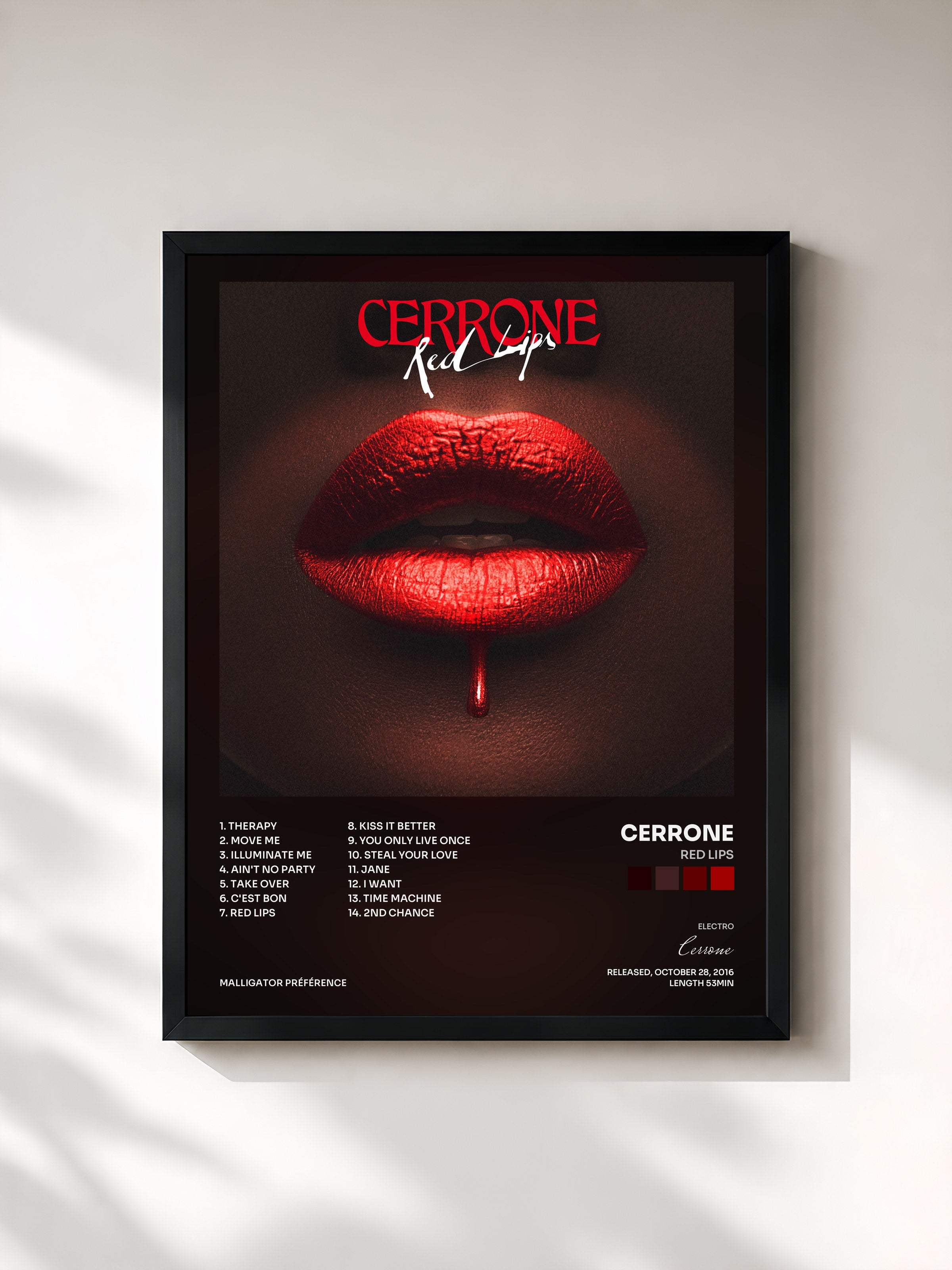 #noir Tableau de l'album Red Lips de Cerrone, cadre noir, imprimé et encadré en France