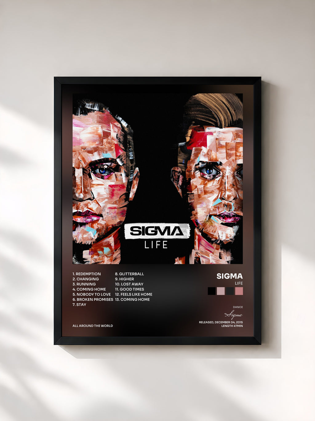 #noir Tableau de l'album Life de Sigma, cadre noir, imprimé et encadré en France