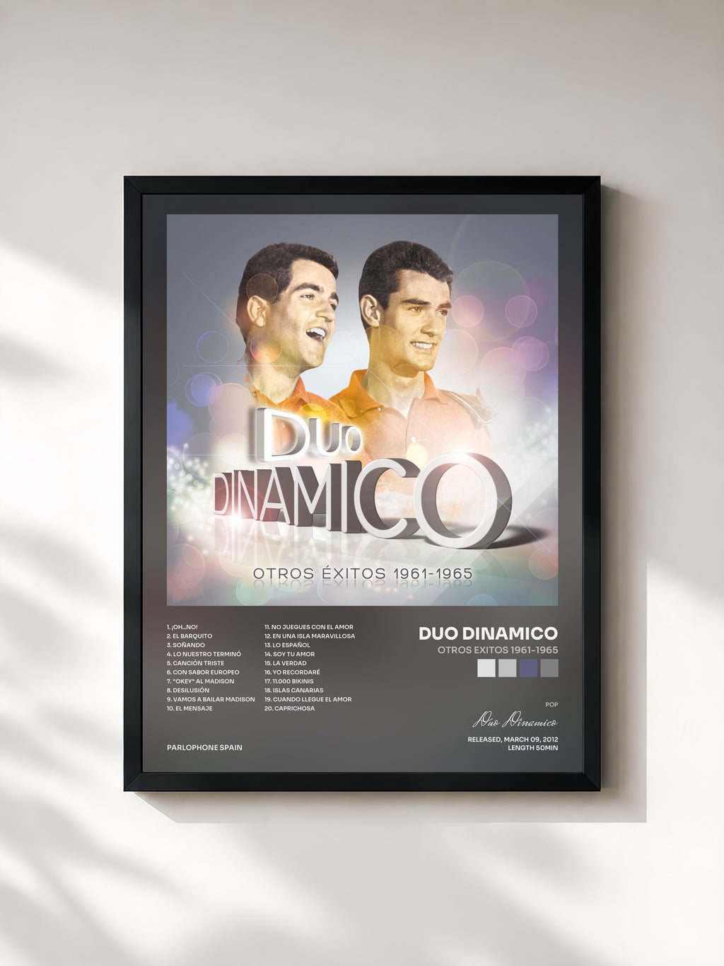 #noir Tableau de l'album Otros Exitos 1961-1965 de Duo Dinamico, cadre noir, imprimé et encadré en France