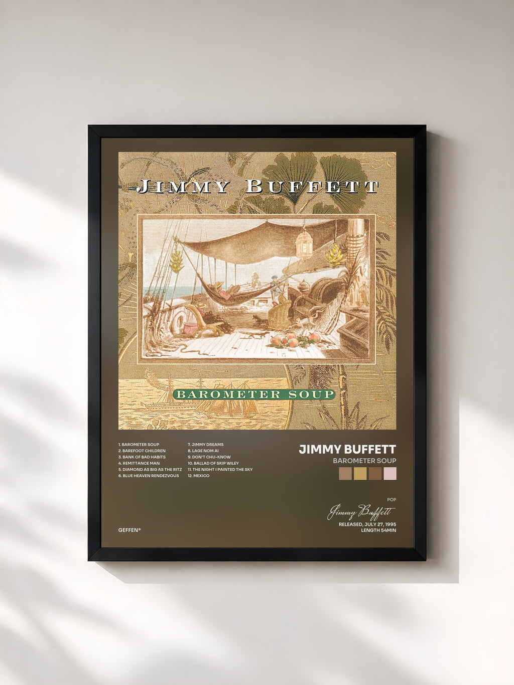 #noir Tableau de l'album Barometer Soup de Jimmy Buffett, cadre noir, imprimé et encadré en France