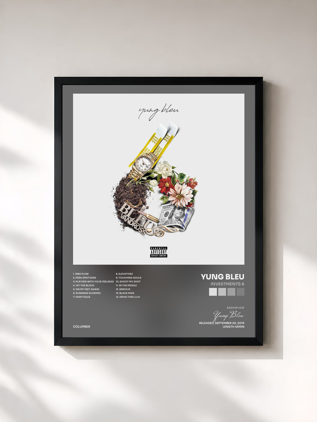 #noir Tableau de l'album Investments 6 de Yung Bleu, cadre noir, imprimé et encadré en France