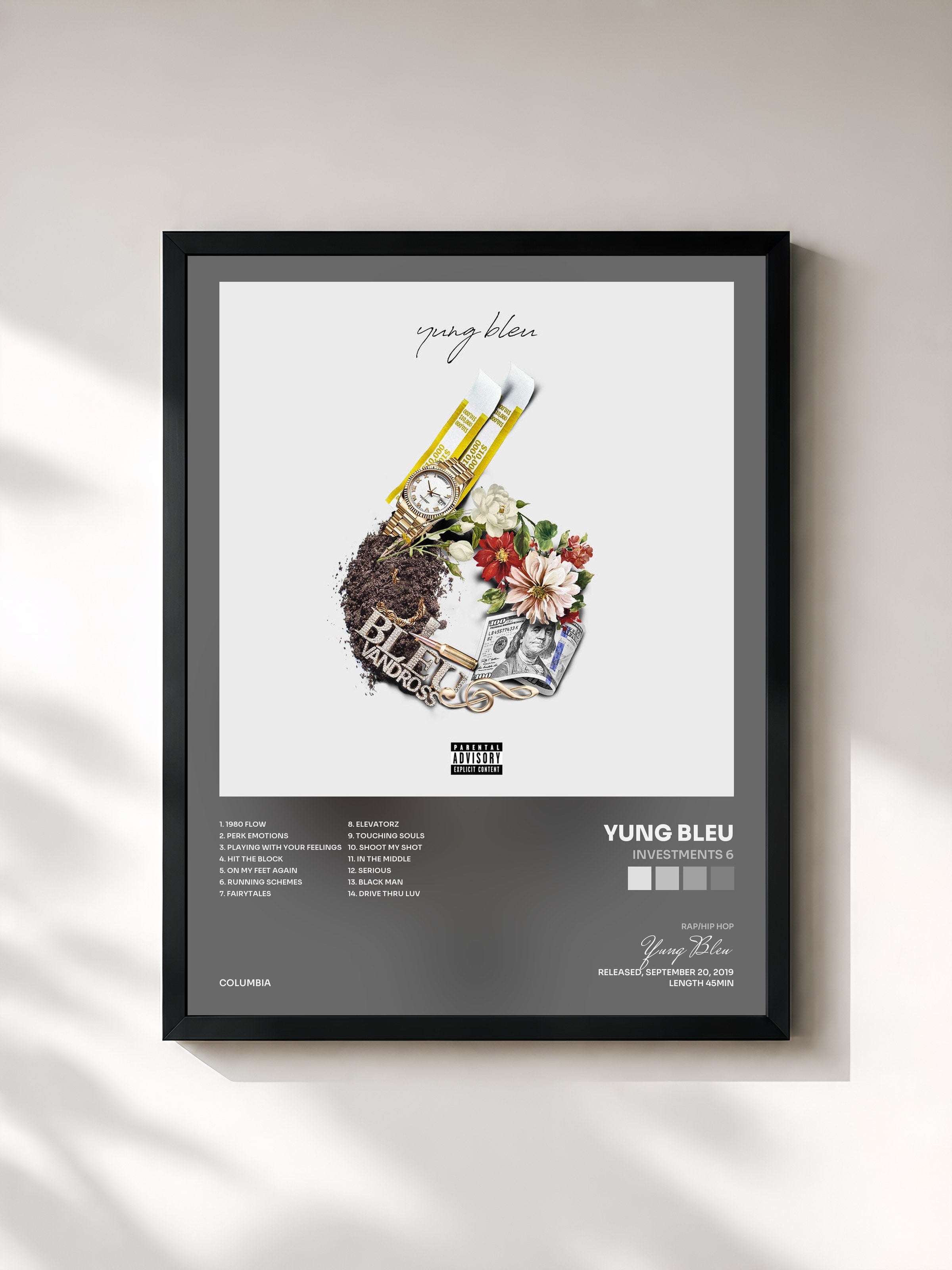 #noir Tableau de l'album Investments 6 de Yung Bleu, cadre noir, imprimé et encadré en France