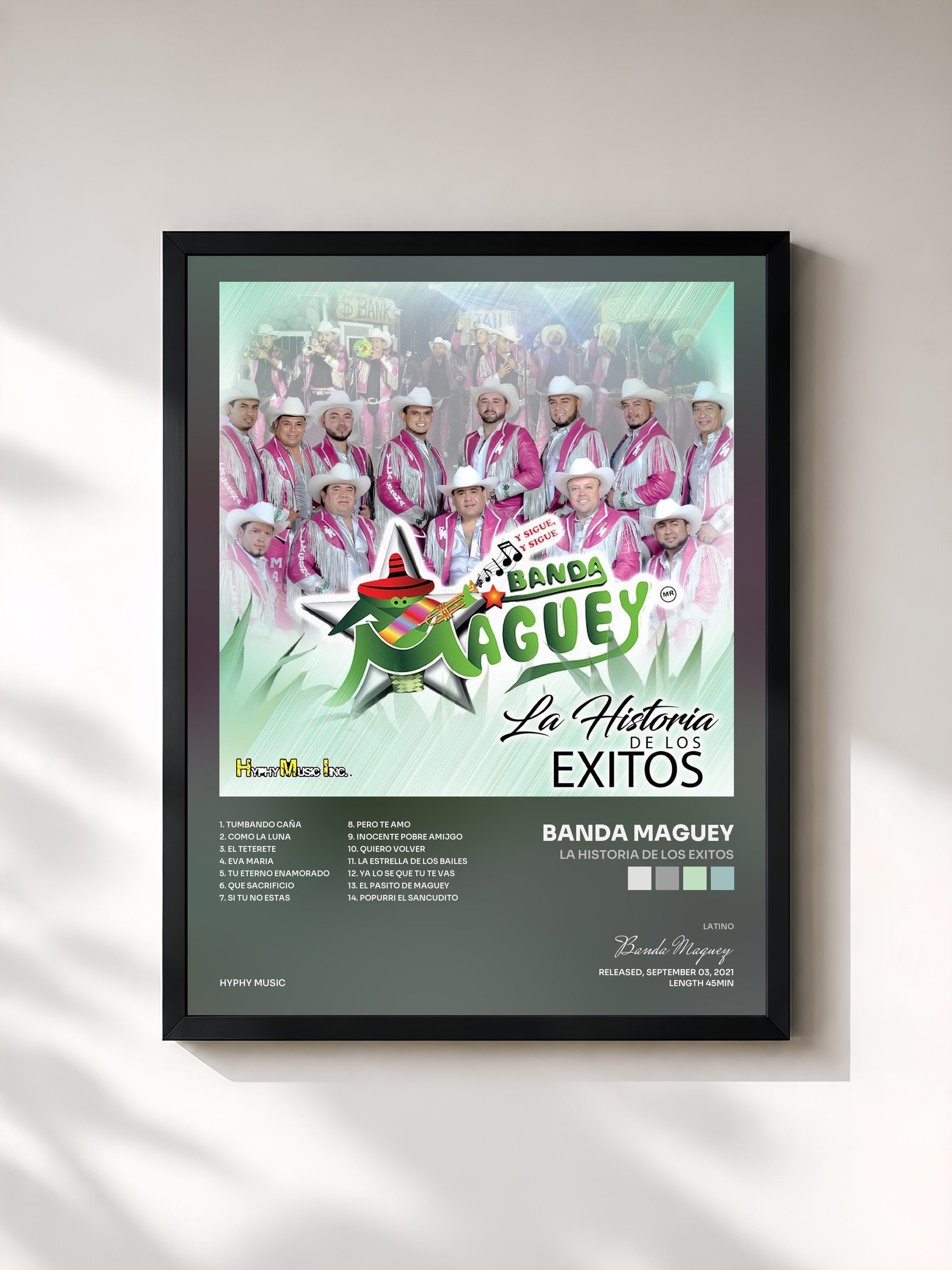 #noir Tableau de l'album La Historia de Los Exitos de Banda Maguey, cadre noir, imprimé et encadré en France