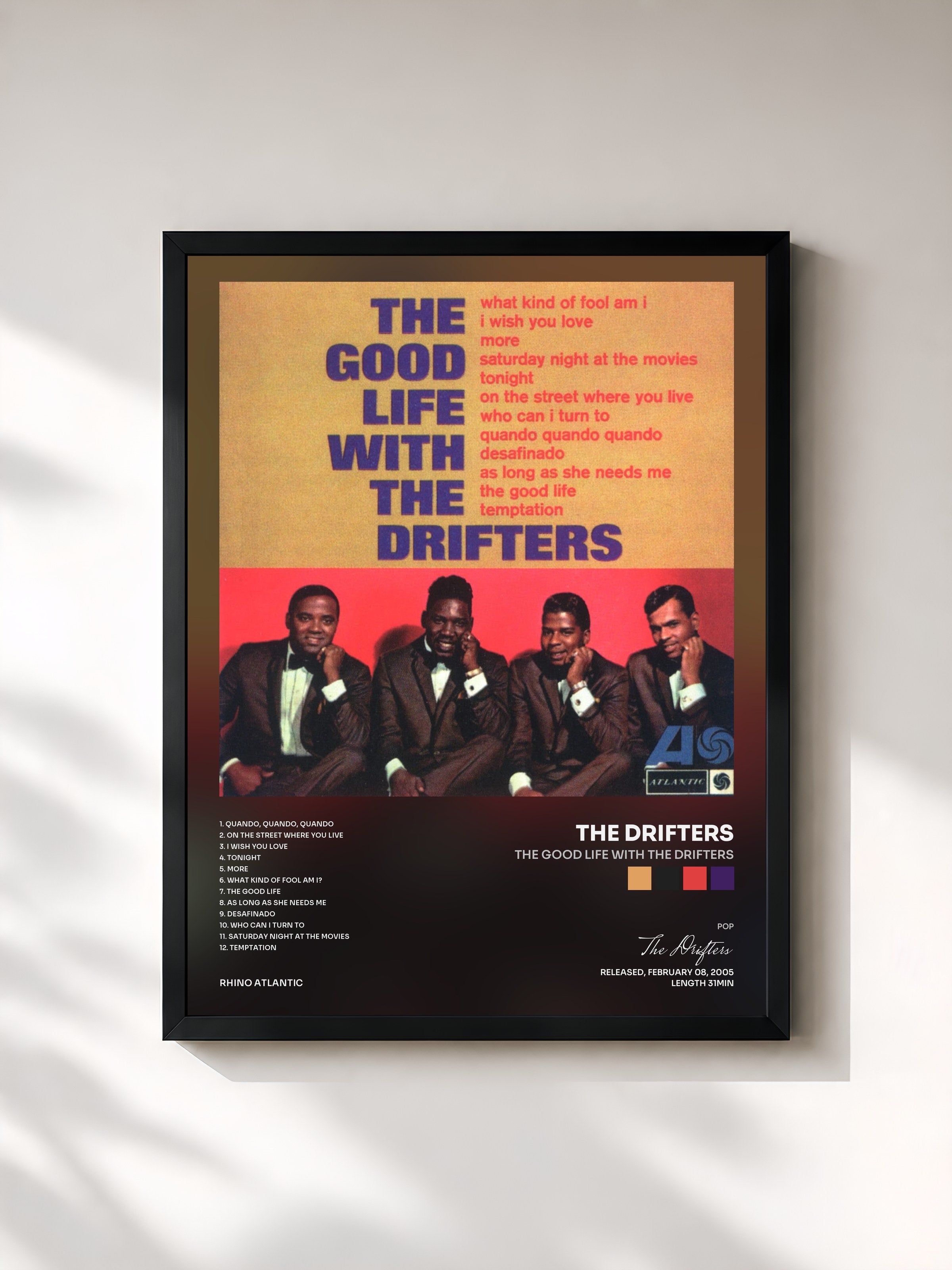 #noir Tableau de l'album The Good Life With the Drifters de The Drifters, cadre noir, imprimé et encadré en France