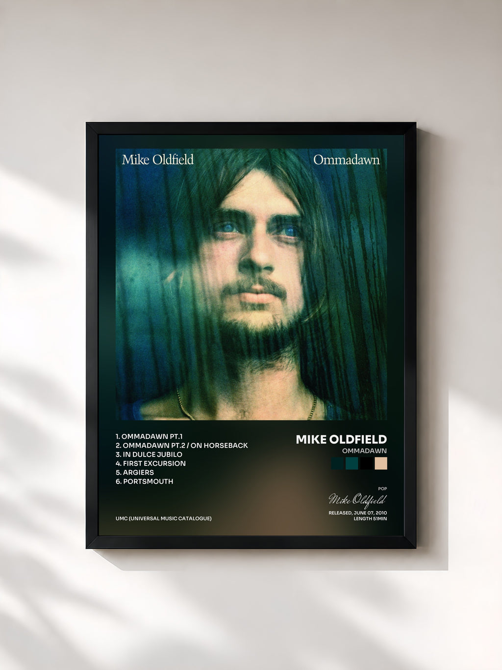 #noir Tableau de l'album Ommadawn de Mike Oldfield, cadre noir, imprimé et encadré en France