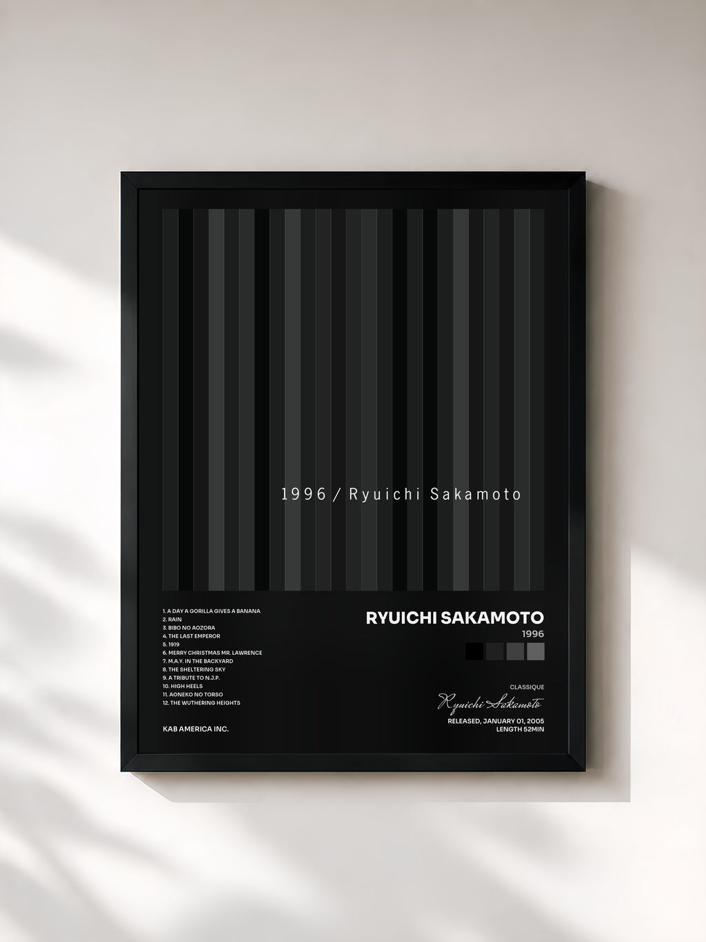 #noir Tableau de l'album 1996 de Ryuichi Sakamoto, cadre noir, imprimé et encadré en France