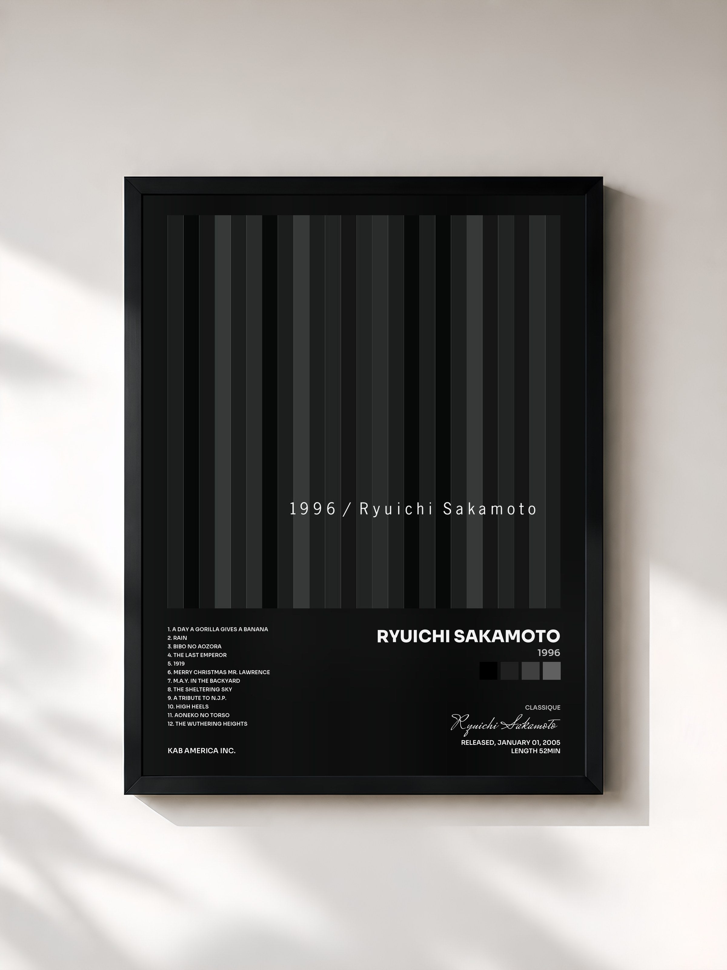 #noir Tableau de l'album 1996 de Ryuichi Sakamoto, cadre noir, imprimé et encadré en France