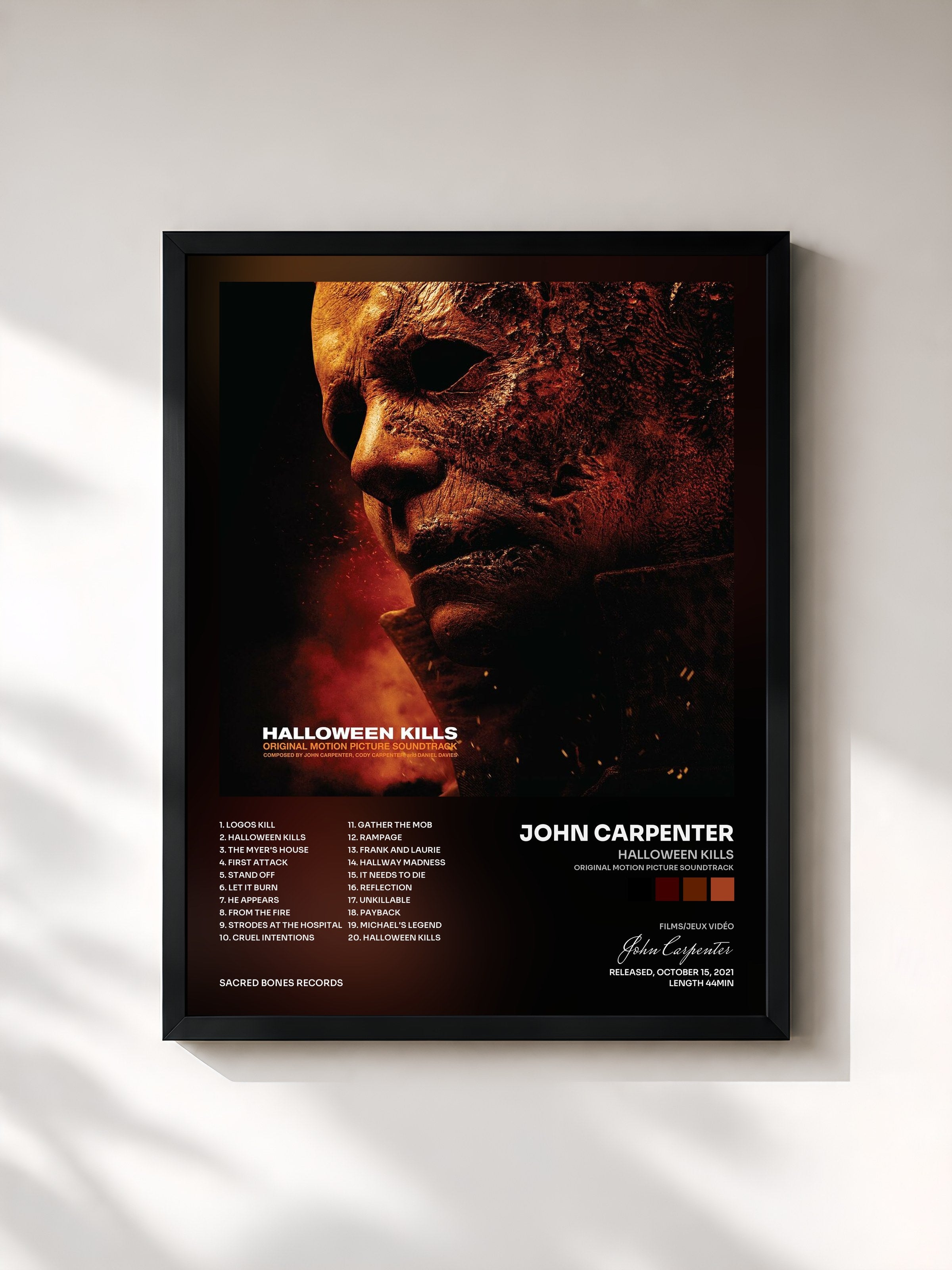 #noir Tableau de l'album Halloween Kills (Original Motion Picture Soundtrack) de John Carpenter, cadre noir, imprimé et encadré en France