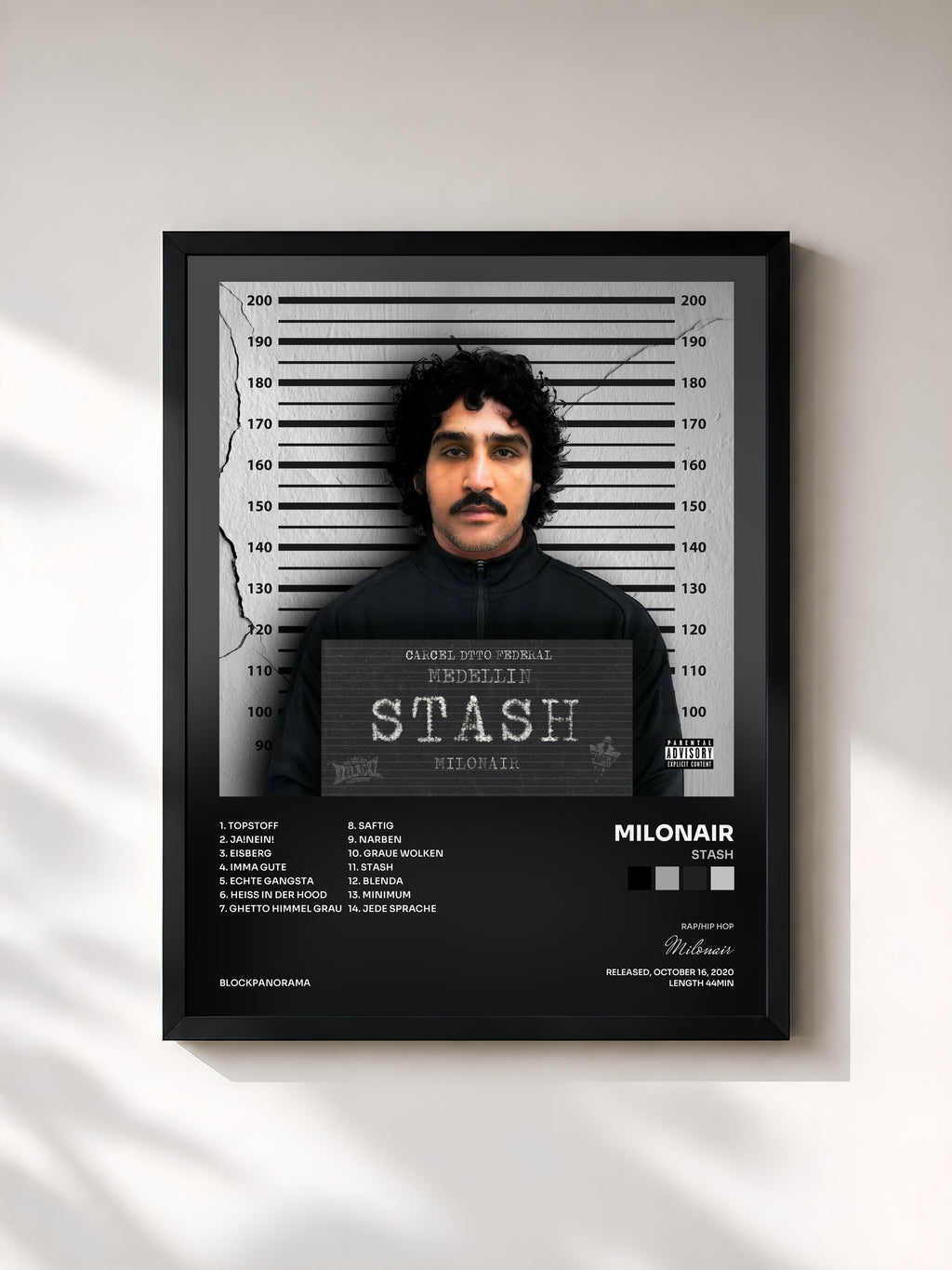 #noir Tableau de l'album STASH de Milonair, cadre noir, imprimé et encadré en France