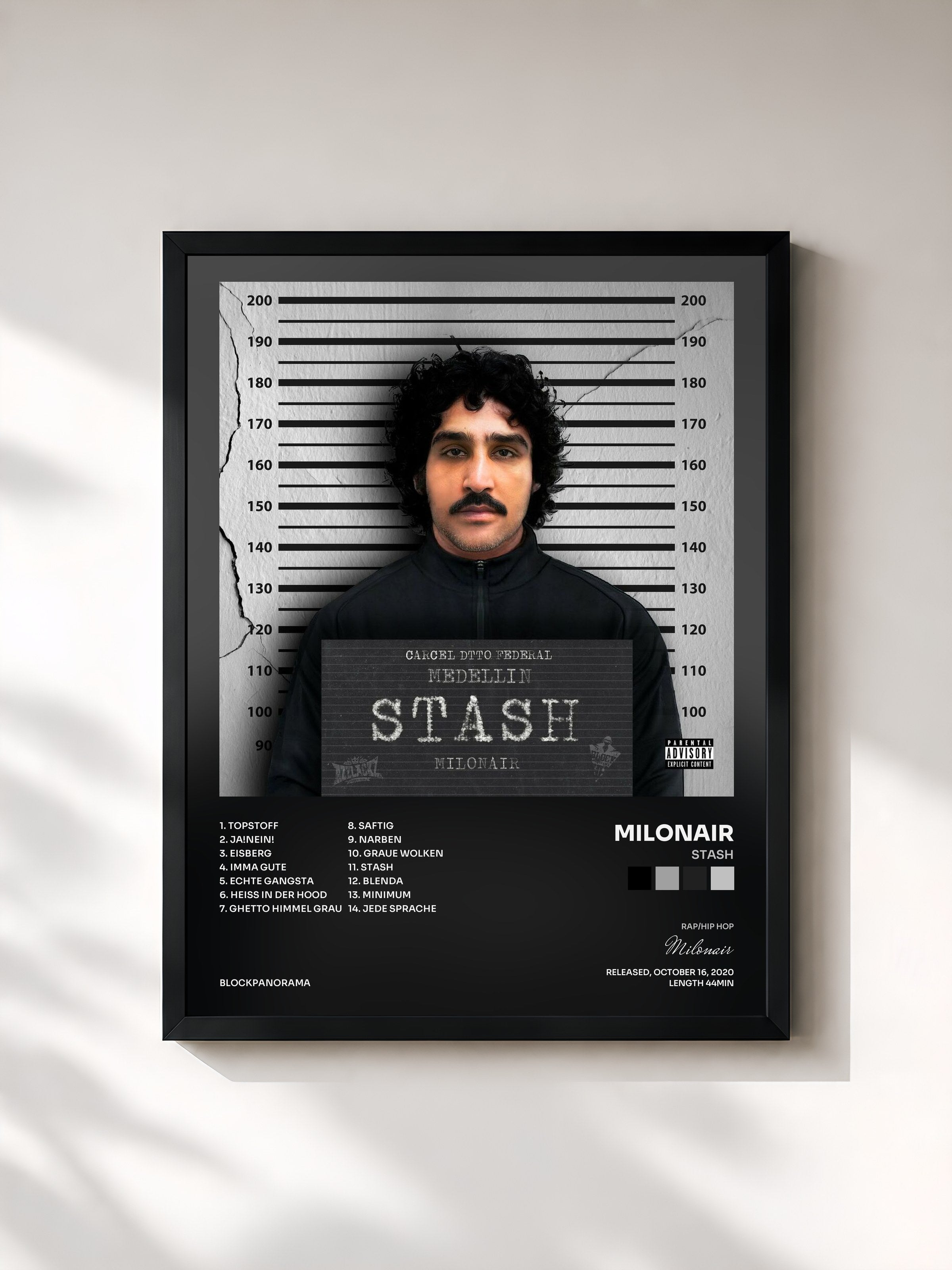 #noir Tableau de l'album STASH de Milonair, cadre noir, imprimé et encadré en France