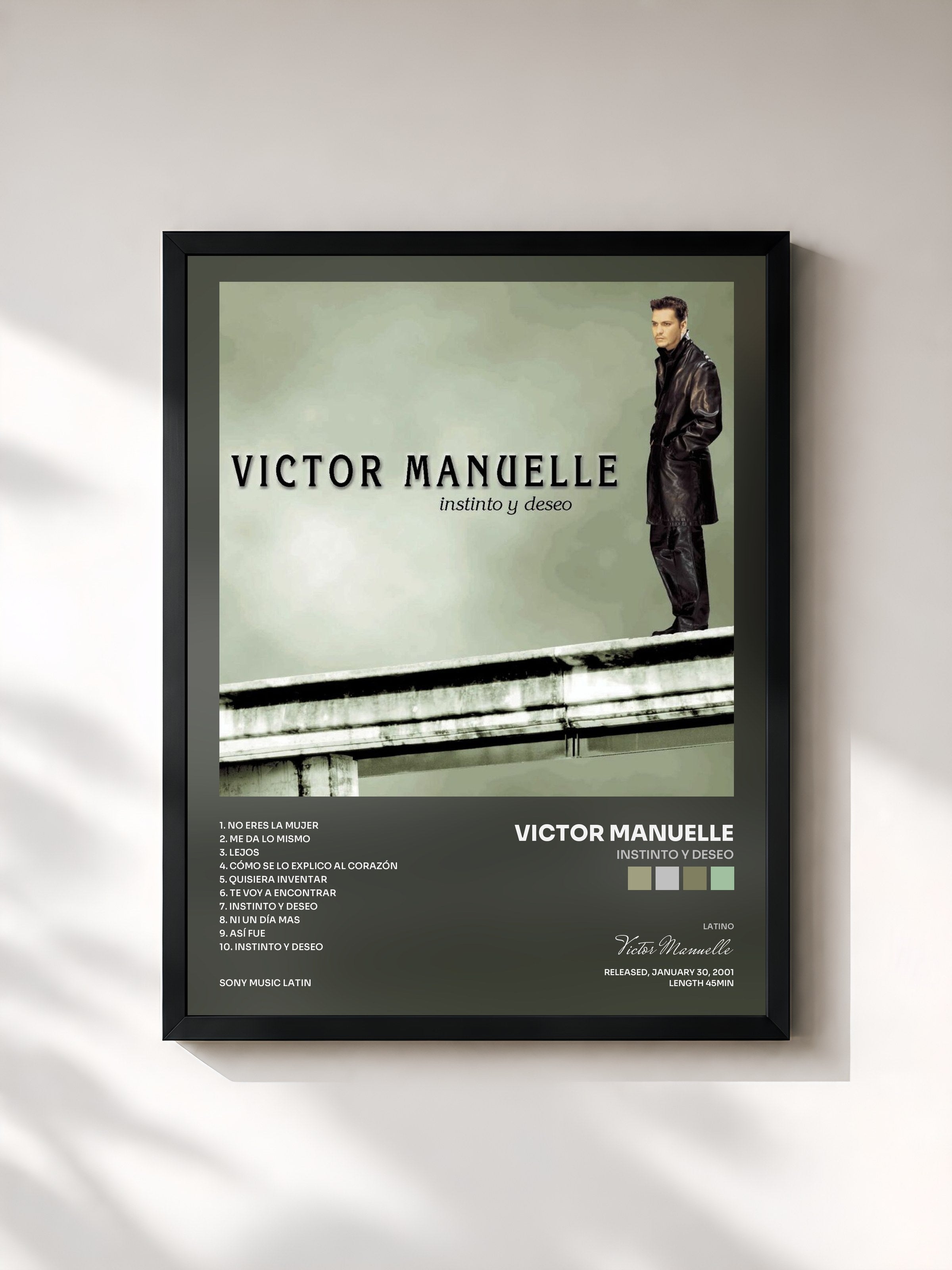 #noir Tableau de l'album Instinto Y Deseo de Victor Manuelle, cadre noir, imprimé et encadré en France