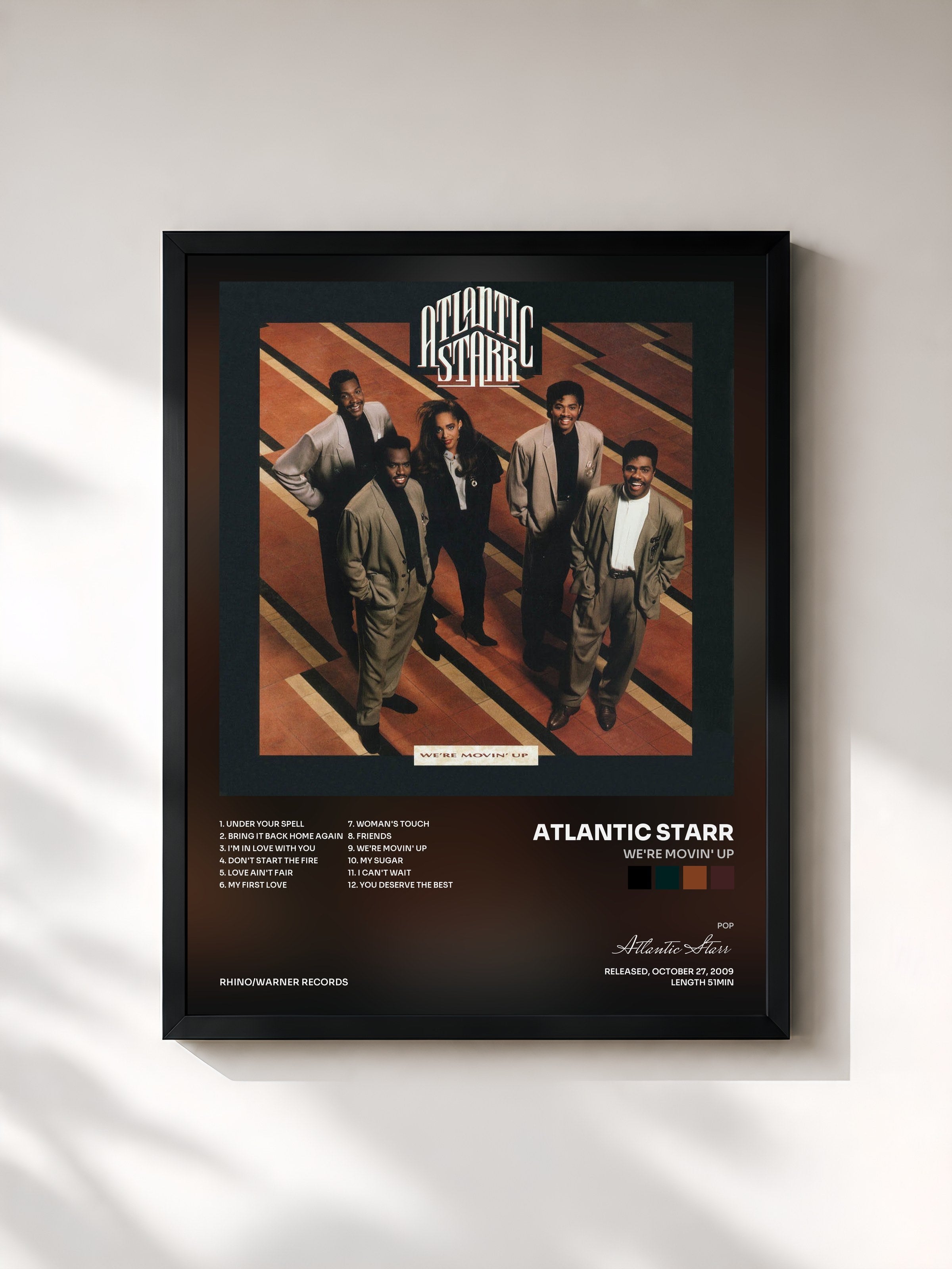 #noir Tableau de l'album We're Movin' Up de Atlantic Starr, cadre noir, imprimé et encadré en France