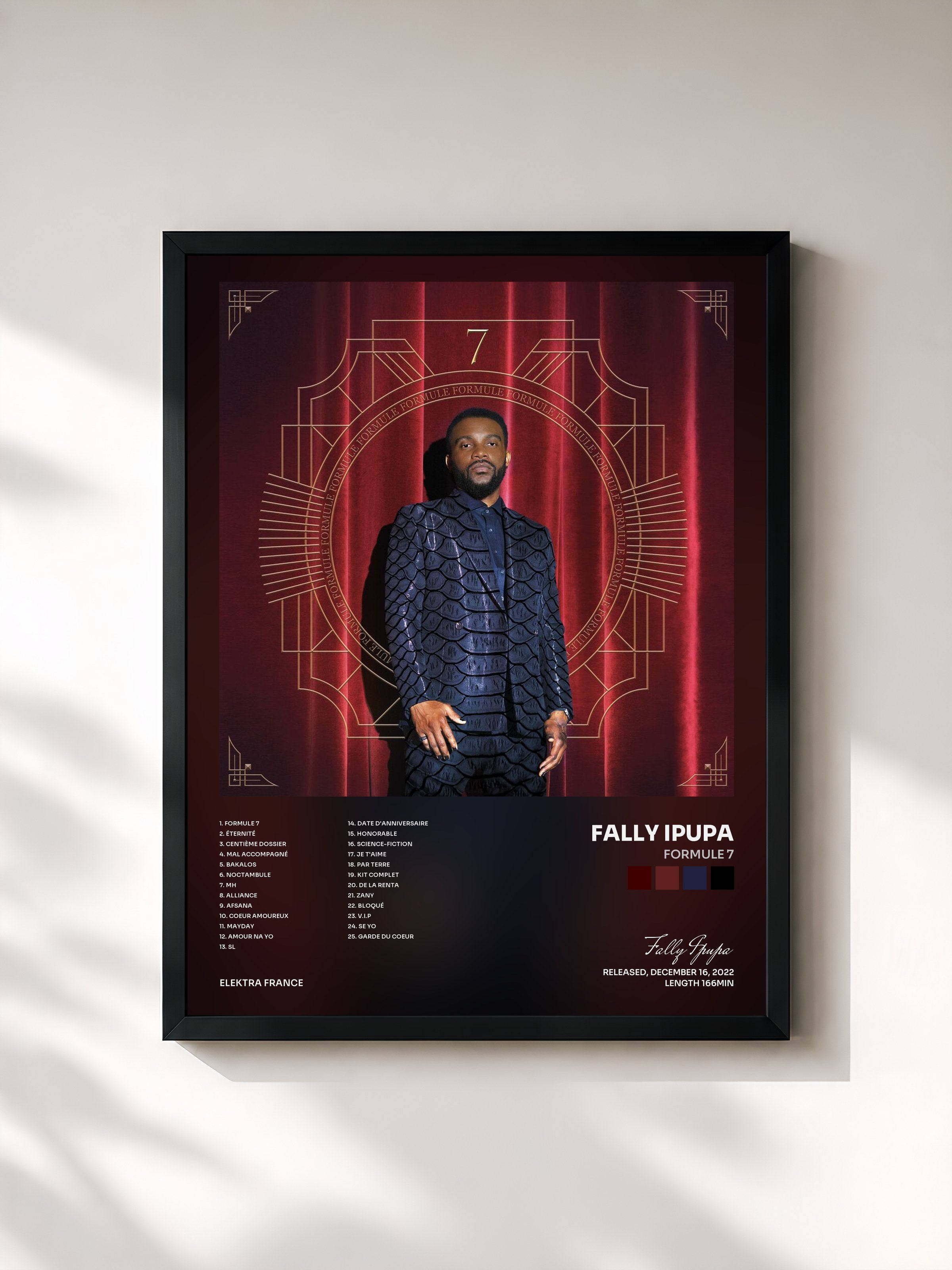 #noir Tableau de l'album Formule 7 de Fally Ipupa, cadre noir, imprimé et encadré en France