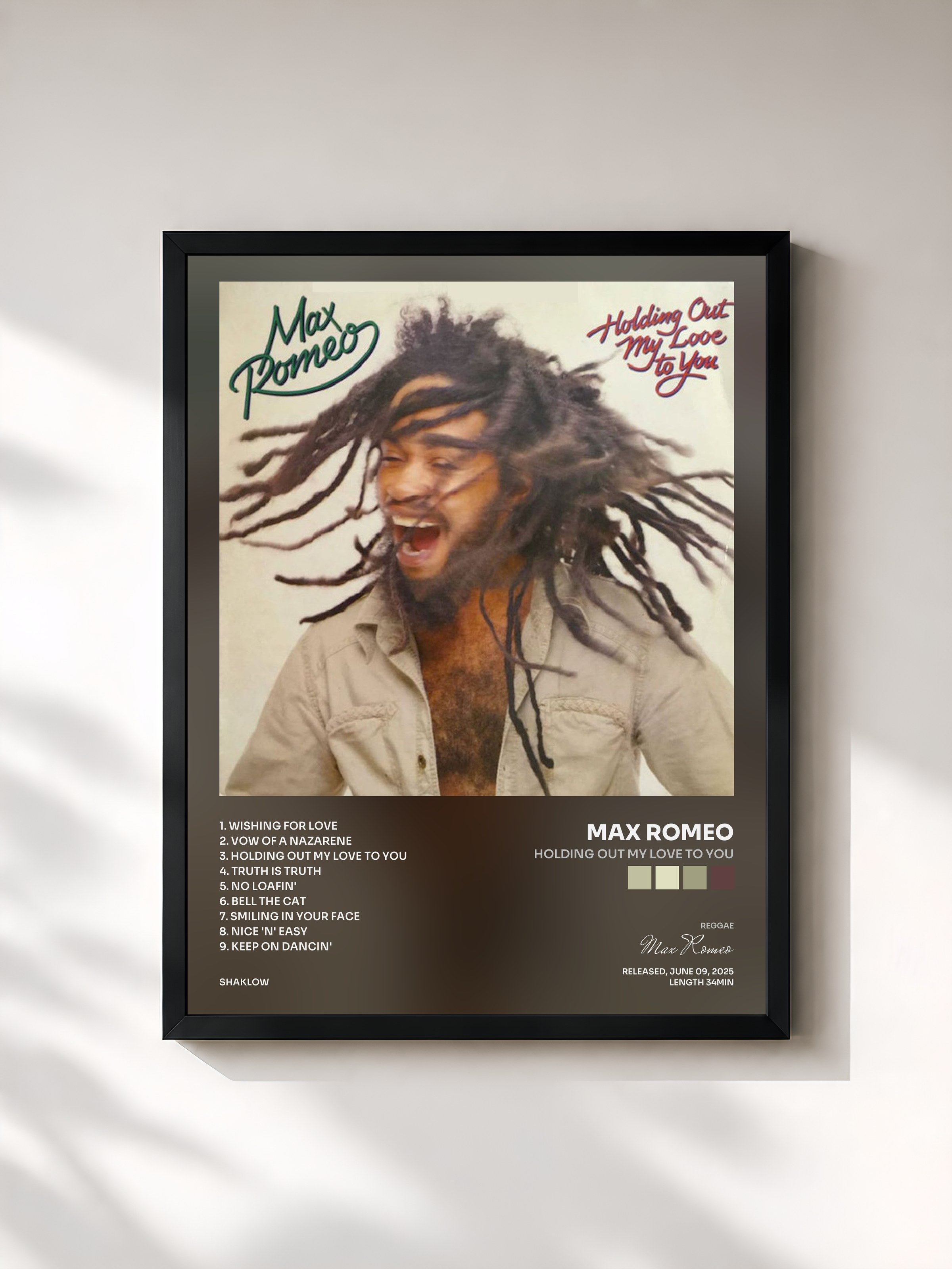 #noir Tableau de l'album Holding Out My Love To You de Max Romeo, cadre noir, imprimé et encadré en France