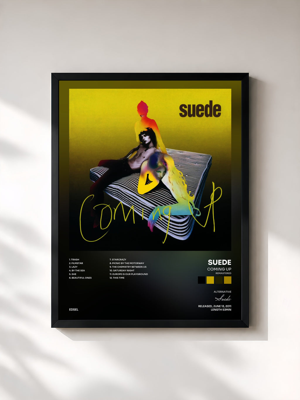 #noir Tableau de l'album Coming Up (Remastered) de Suede, cadre noir, imprimé et encadré en France