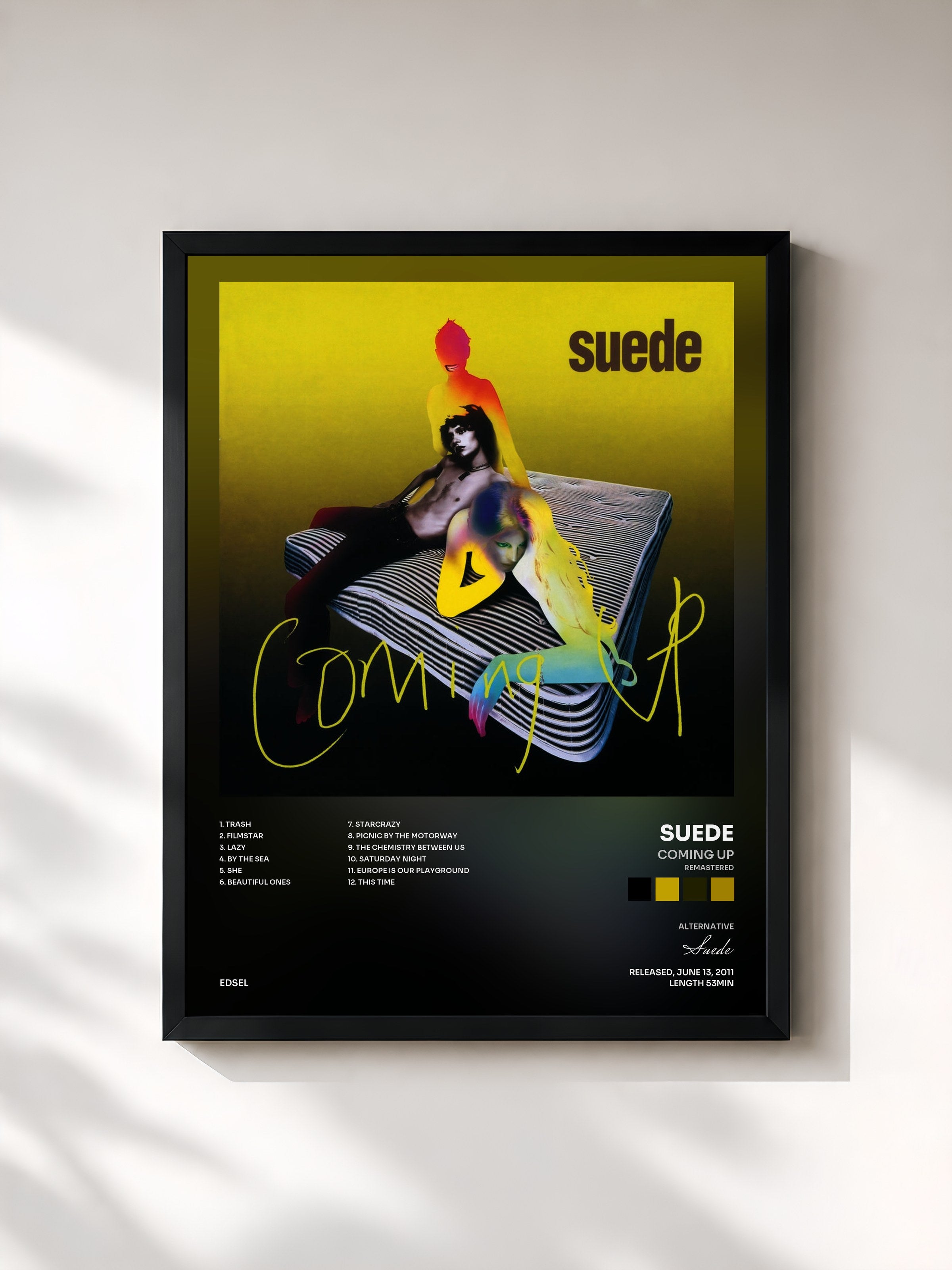 #noir Tableau de l'album Coming Up (Remastered) de Suede, cadre noir, imprimé et encadré en France